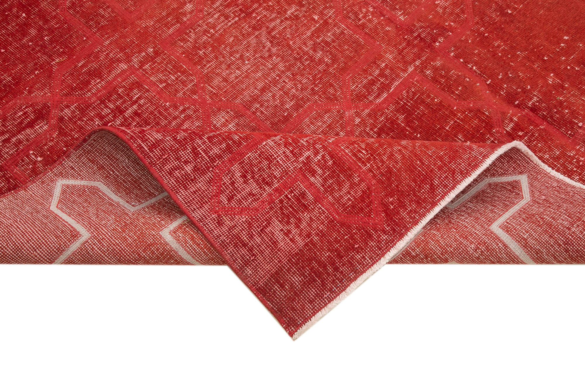 Handmade Geometric Rug - Red Wool Cotton Carpet 6'7''x9'6'' Area Rug Durable Floor Covering