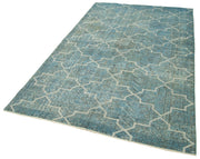Handmade Geometric Rug – Blue Area Rug Cotton Wool Carpet 4'11''x8'4''