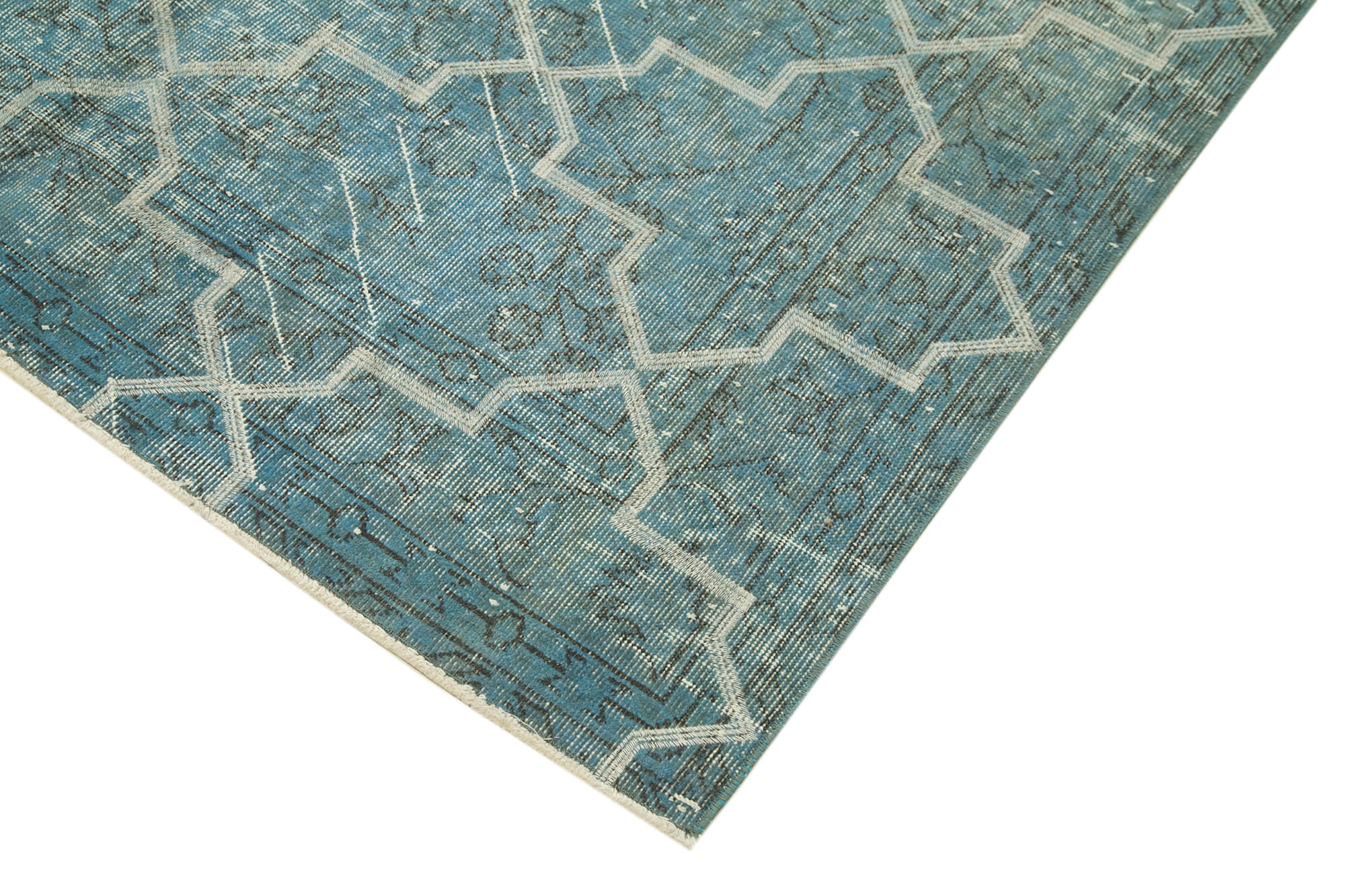 Handmade Geometric Rug – Blue Area Rug Cotton Wool Carpet 4'11''x8'4''