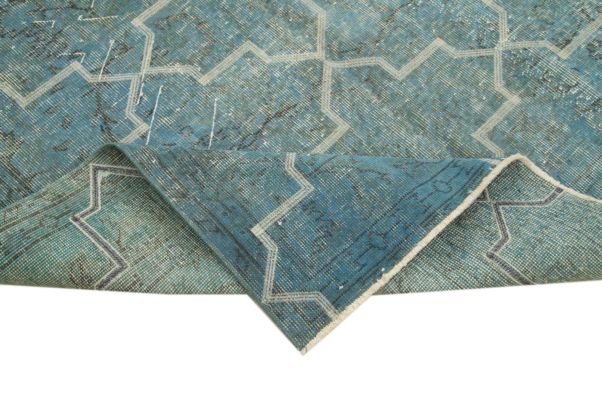 Handmade Geometric Rug – Blue Area Rug Cotton Wool Carpet 4'11''x8'4''