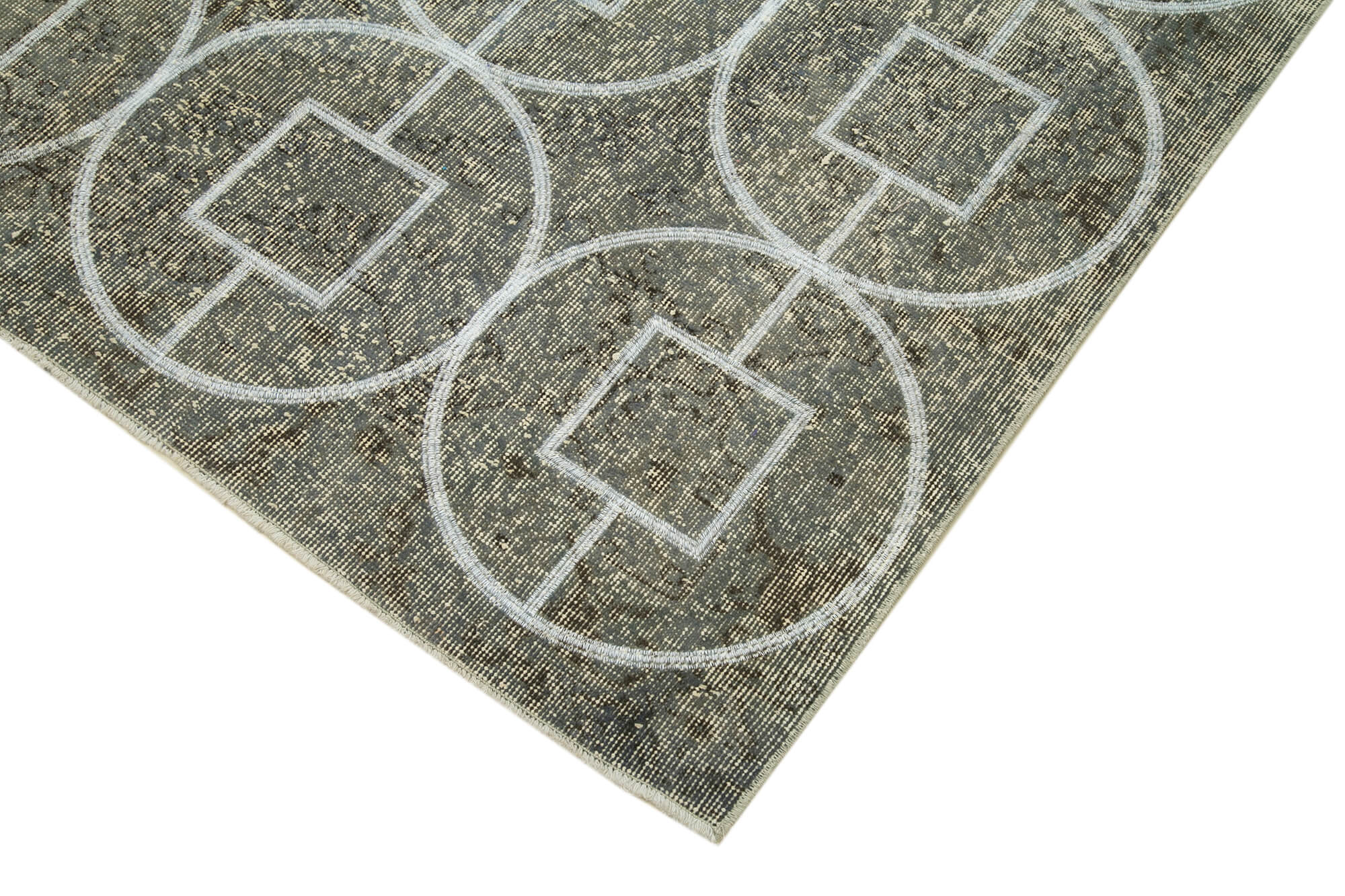 Handmade Geometric Rug - Grey Cotton Wool Blend Area Rug 5'4''x9'7'' | Durable Soft Carpet
