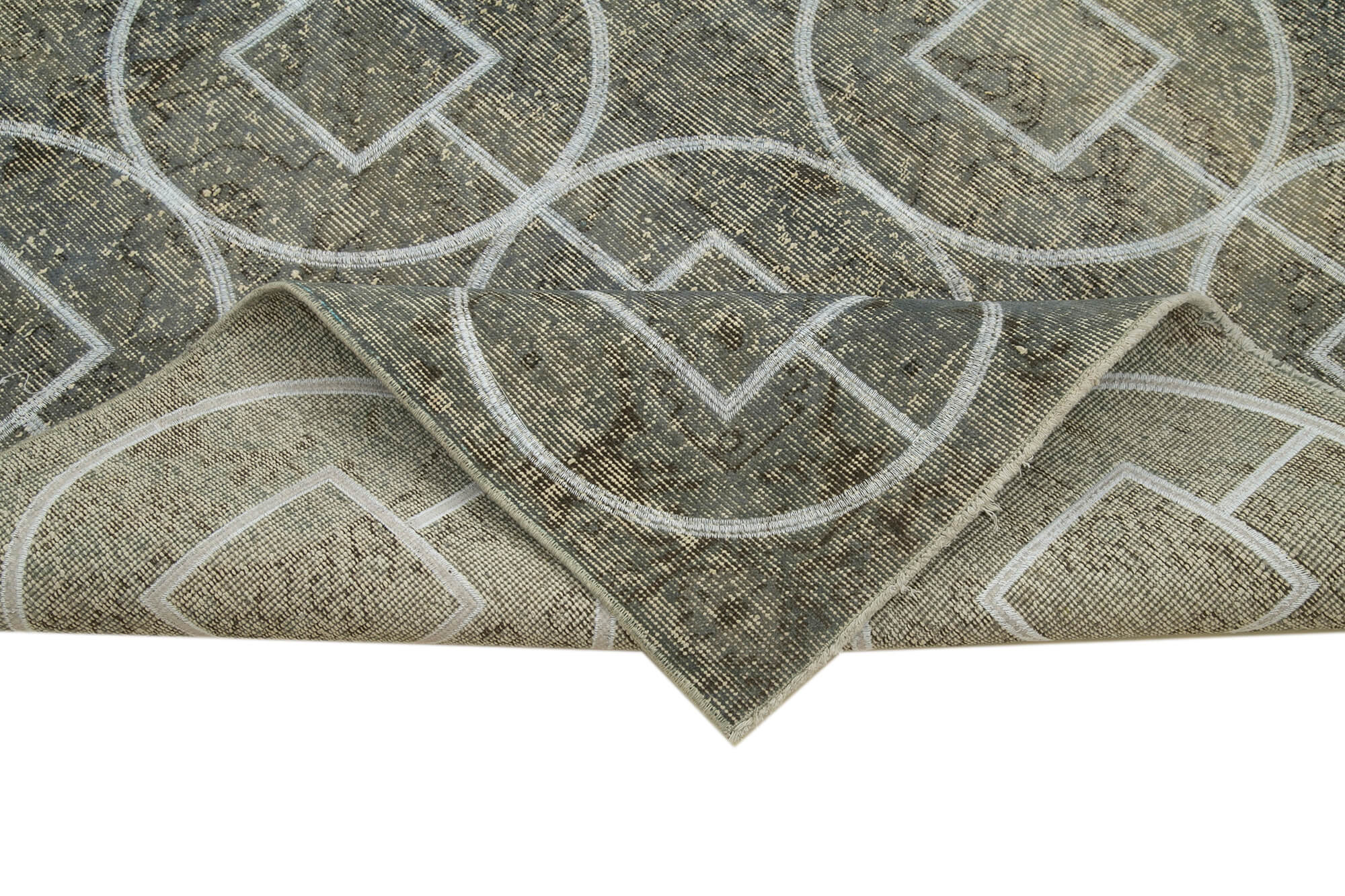 Handmade Geometric Rug - Grey Cotton Wool Blend Area Rug 5'4''x9'7'' | Durable Soft Carpet