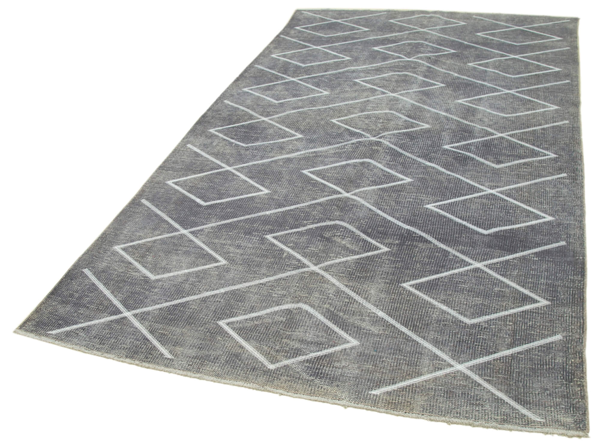 Handmade Area Rug - Grey Geometric Carpet | Cotton Wool Rug, Durable Turkish Knotted