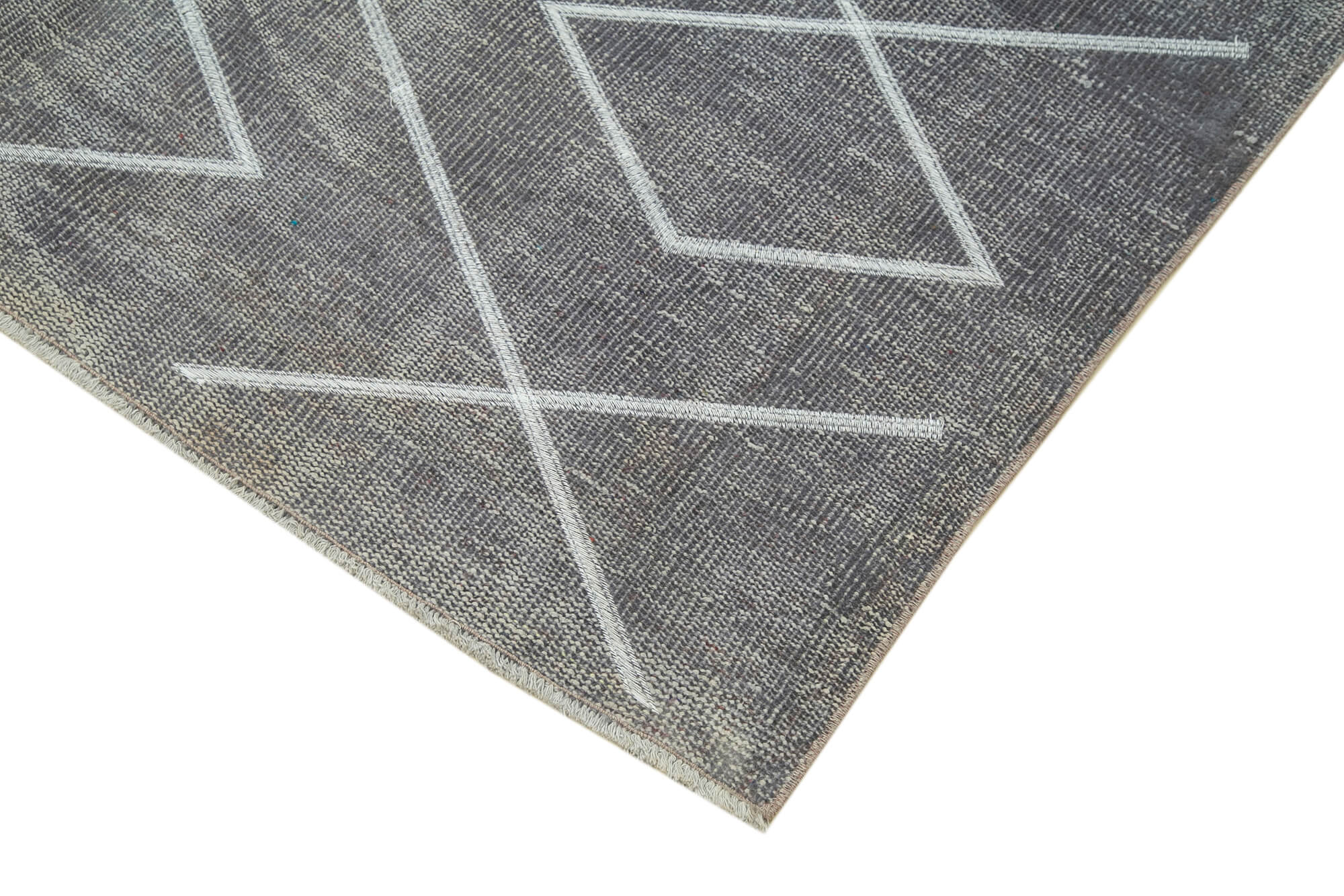 Handmade Area Rug - Grey Geometric Carpet | Cotton Wool Rug, Durable Turkish Knotted