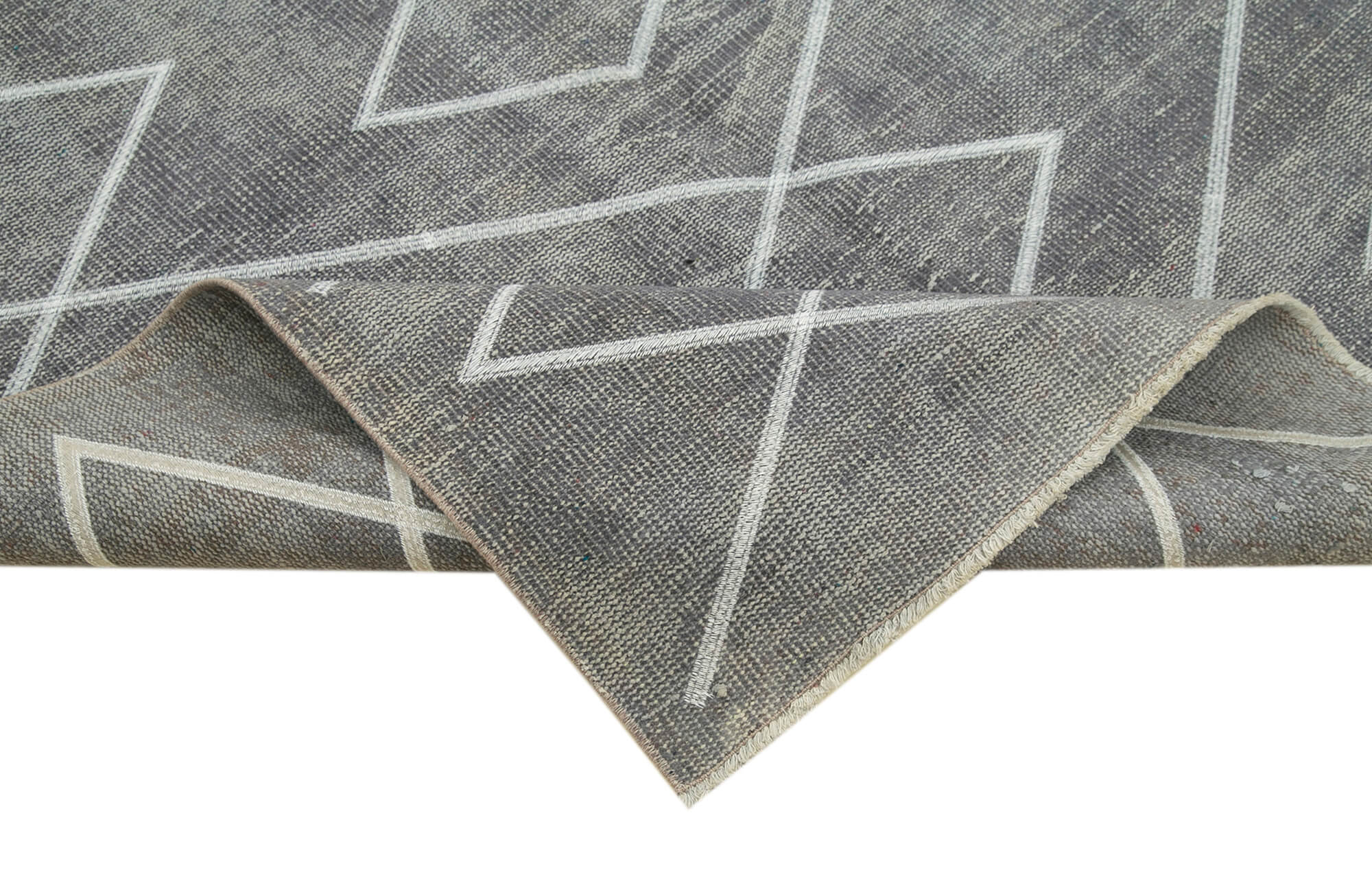 Handmade Area Rug - Grey Geometric Carpet | Cotton Wool Rug, Durable Turkish Knotted