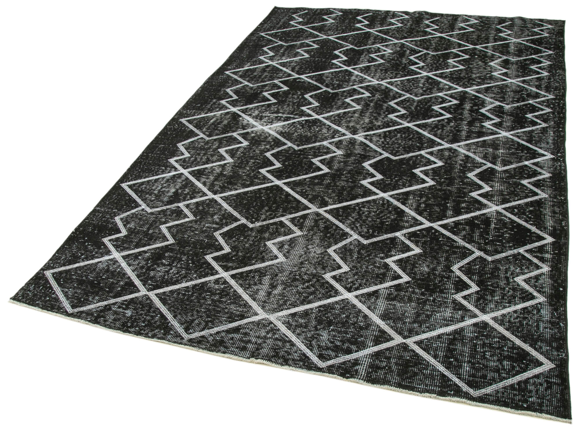 Handmade Geometric Rug – Black Area Rug Cotton Wool Blend, 5'6'' x 9'1''