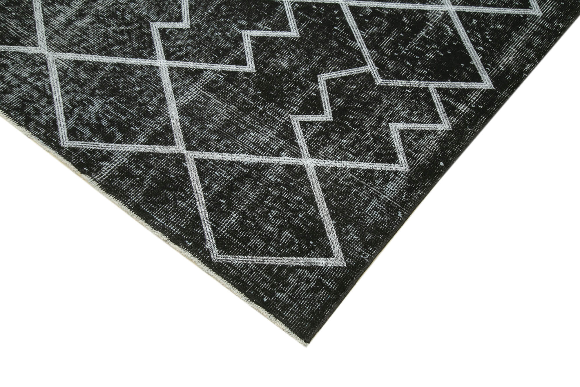 Handmade Geometric Rug – Black Area Rug Cotton Wool Blend, 5'6'' x 9'1''