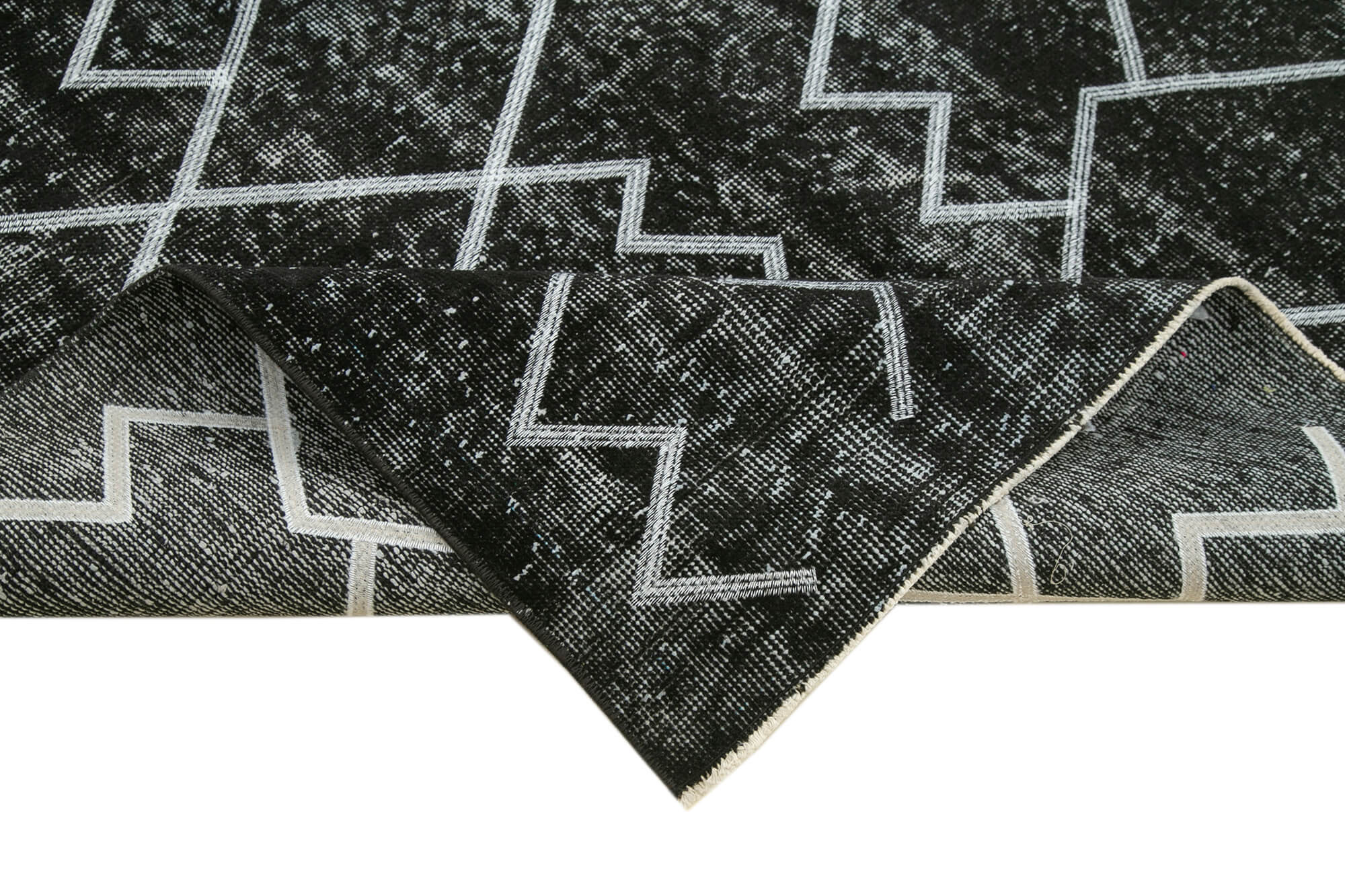 Handmade Geometric Rug – Black Area Rug Cotton Wool Blend, 5'6'' x 9'1''