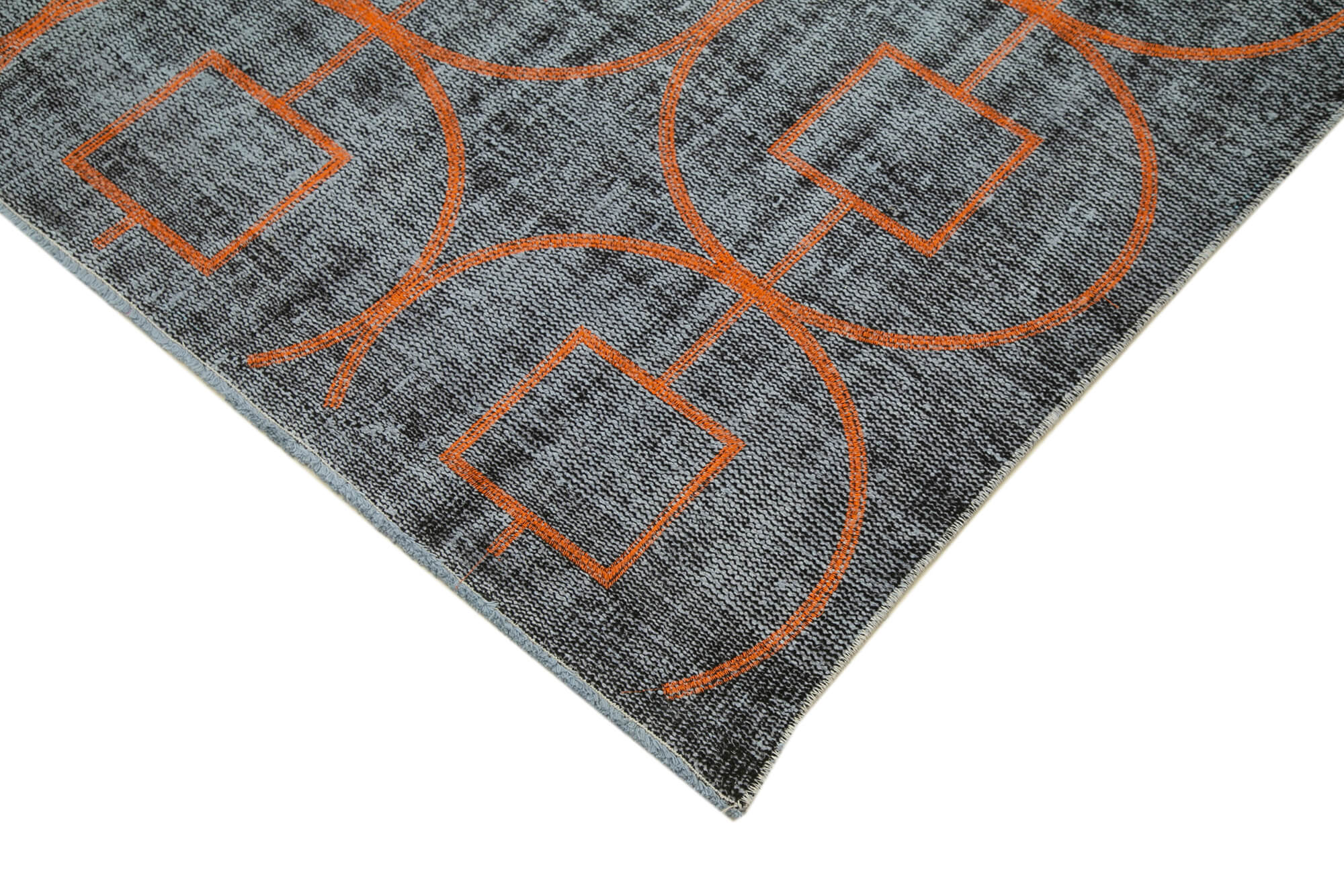 Handmade Geometric Rug - Black Cotton Wool Carpet, Turkish Hand Knotted 5'10"x8'10"
