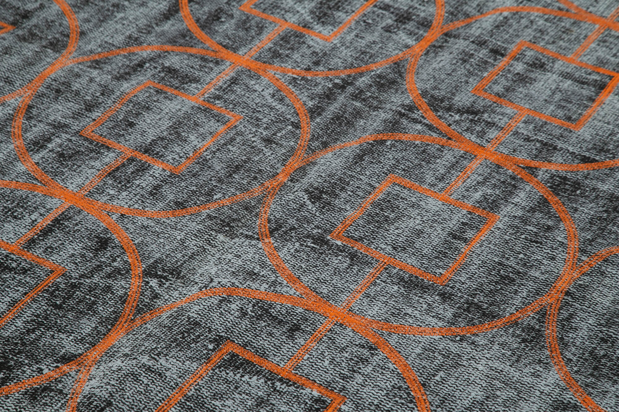 Handmade Geometric Rug - Black Cotton Wool Carpet, Turkish Hand Knotted 5'10"x8'10"