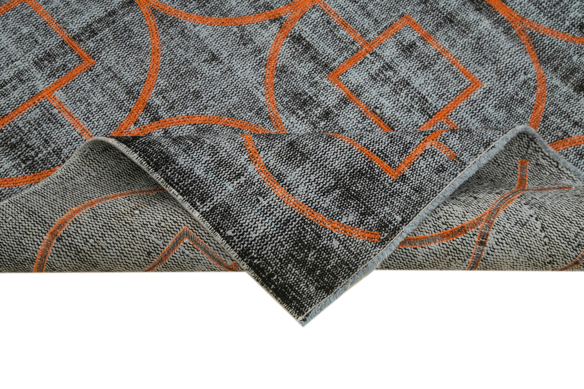 Handmade Geometric Rug - Black Cotton Wool Carpet, Turkish Hand Knotted 5'10"x8'10"