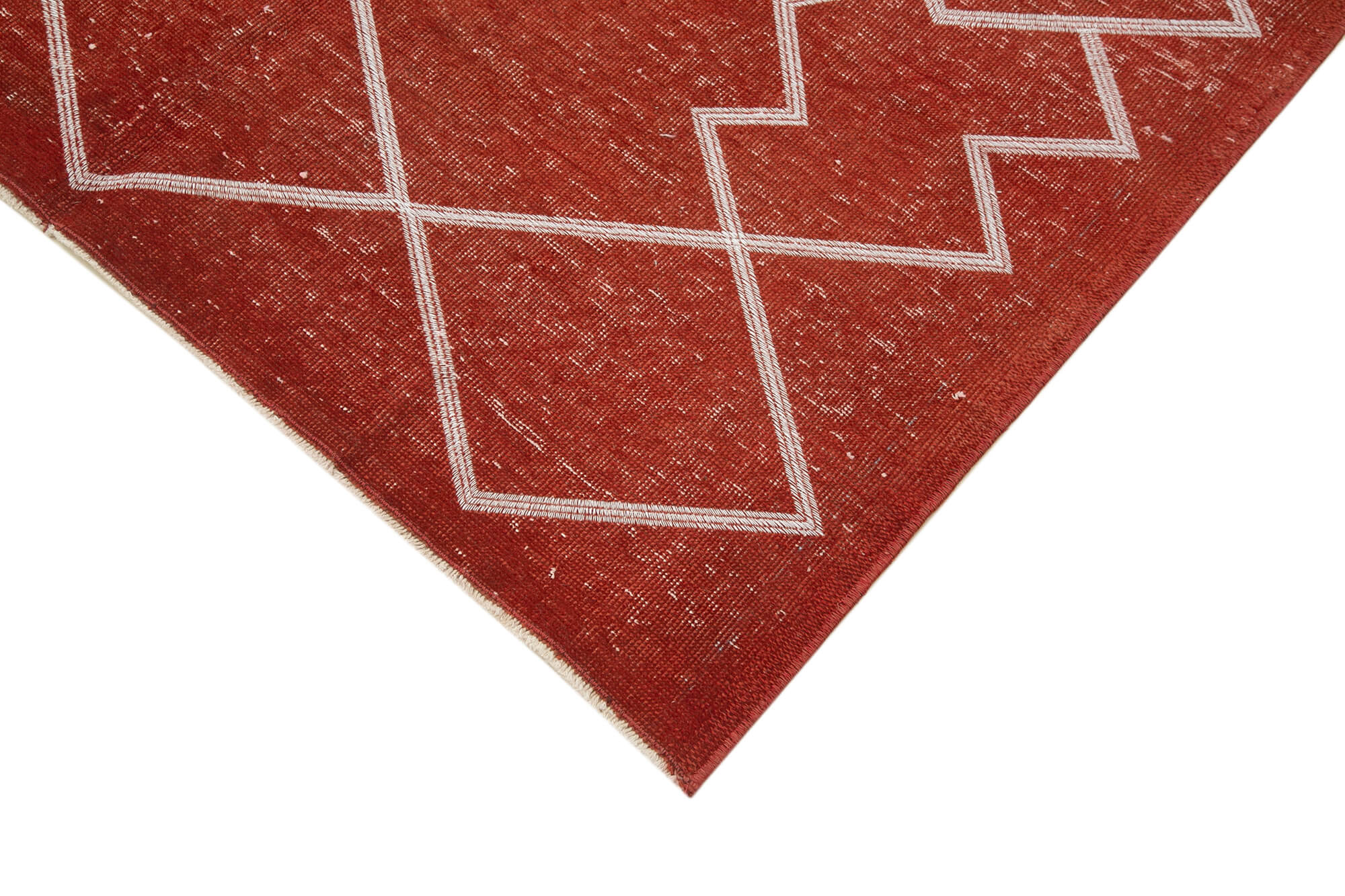 Handmade Geometric Rug – Red Wool Cotton Carpet, Vintage Turkish Area Rug 4'5''x7'10''