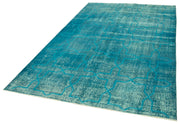 Handmade Geometric Rug – Turquoise Area Rug Wool Cotton Blend 5'8''x8'8''