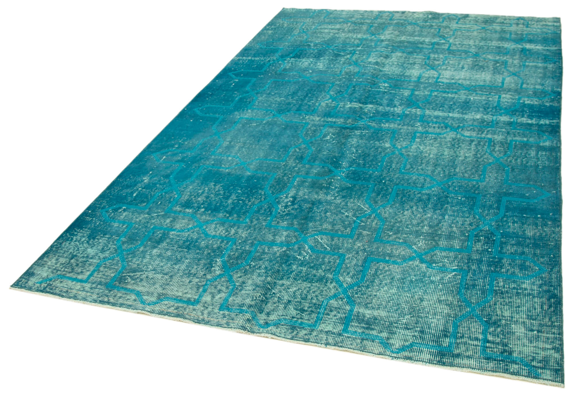 Handmade Geometric Rug – Turquoise Area Rug Wool Cotton Blend 5'8''x8'8''