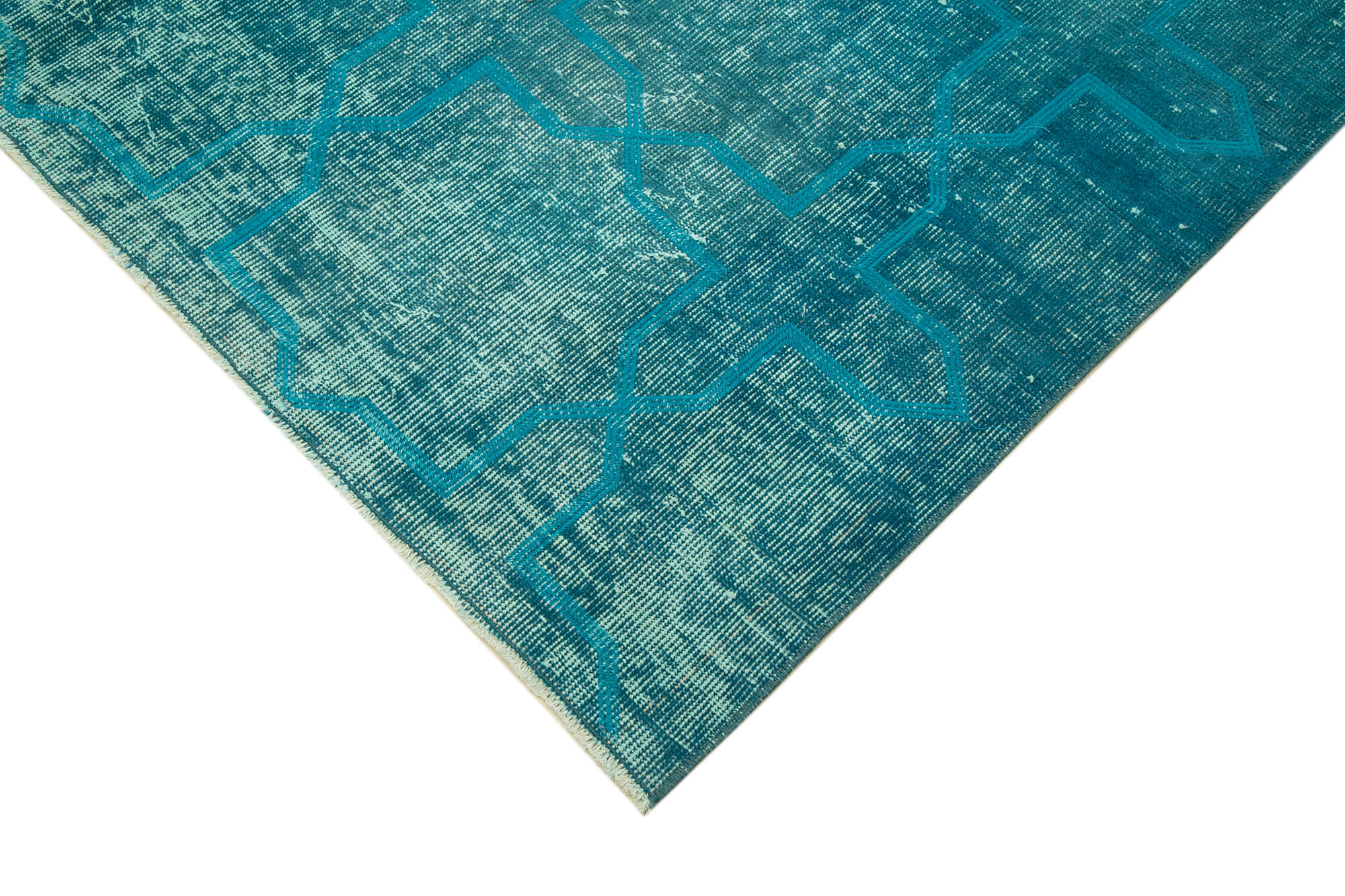 Handmade Geometric Rug – Turquoise Area Rug Wool Cotton Blend 5'8''x8'8''