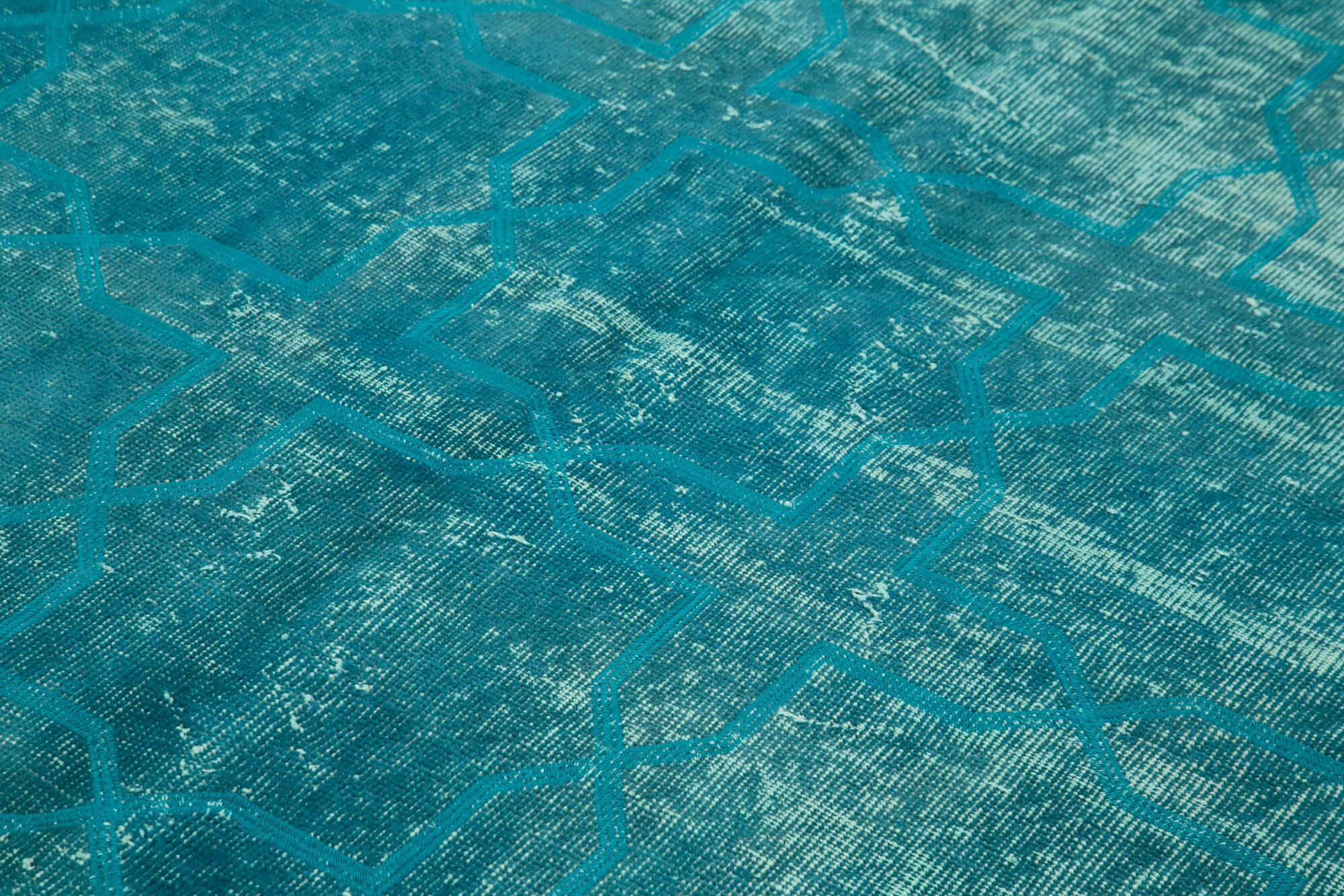 Handmade Geometric Rug – Turquoise Area Rug Wool Cotton Blend 5'8''x8'8''
