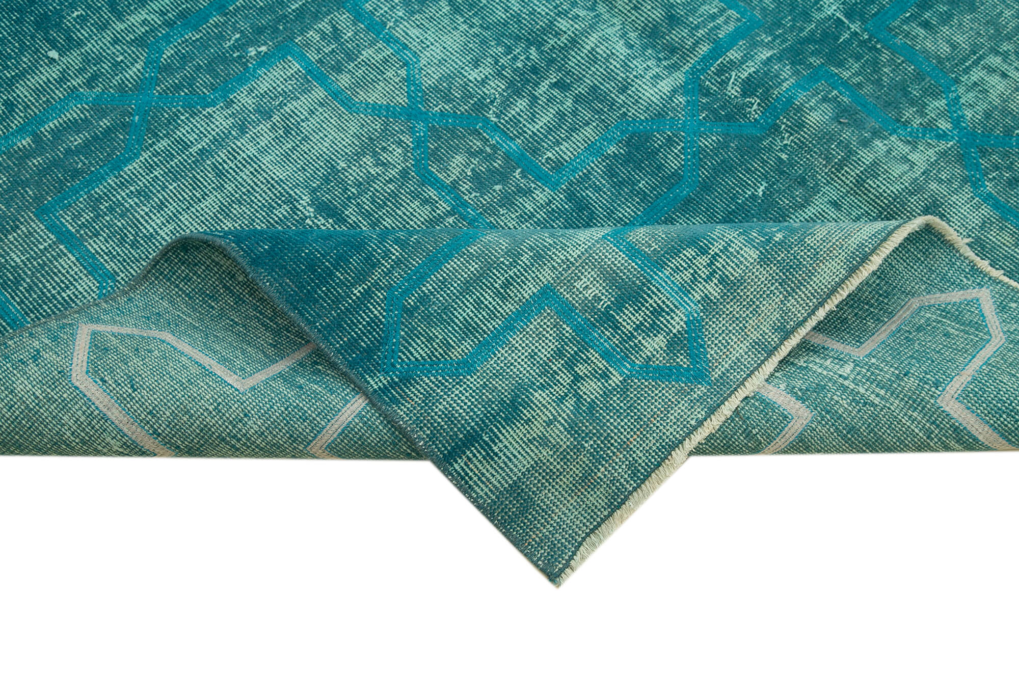 Handmade Geometric Rug – Turquoise Area Rug Wool Cotton Blend 5'8''x8'8''