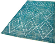Handmade Geometric Rug – Turquoise Area Rug | Cotton Wool Carpet, Bohemian Style