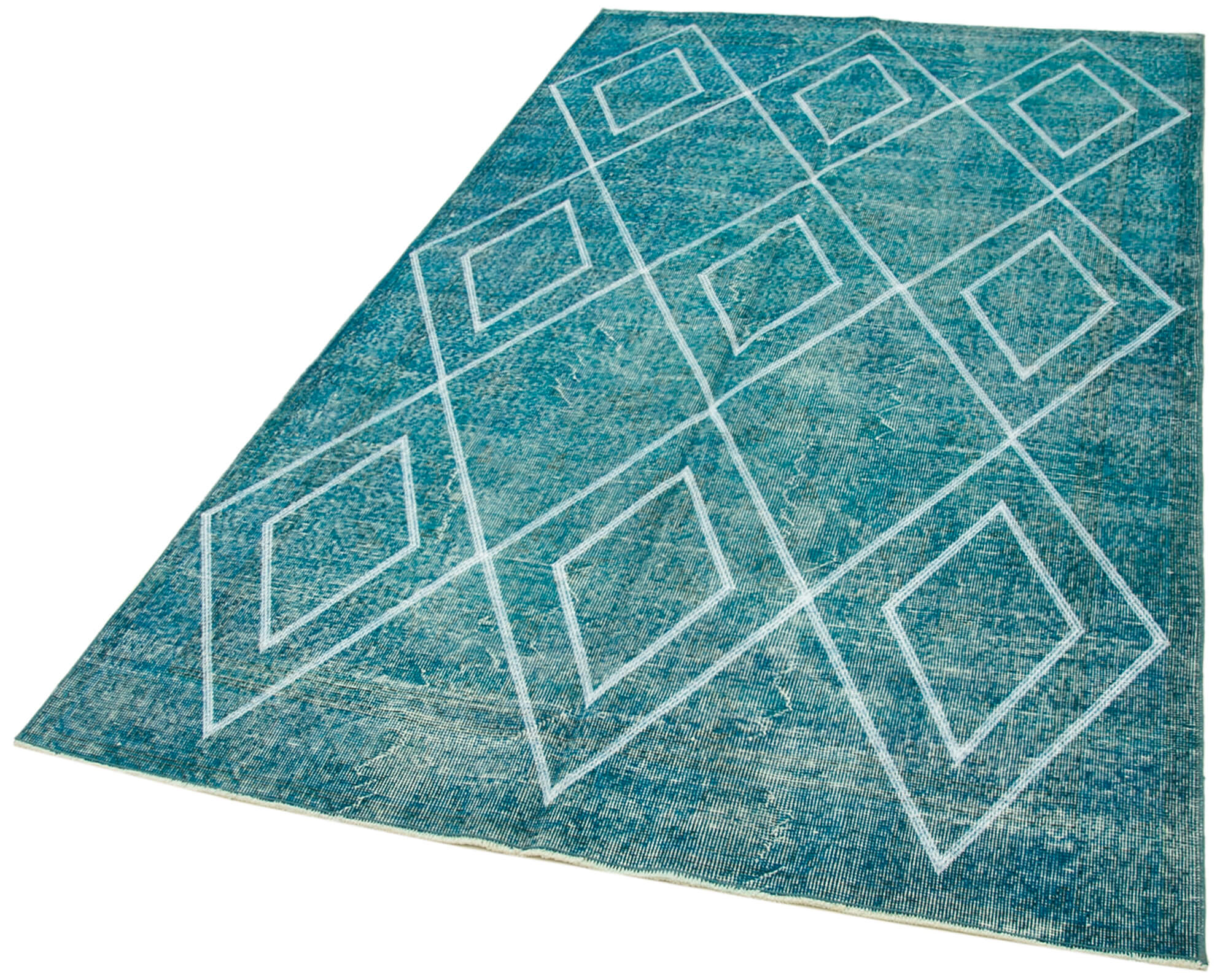 Handmade Geometric Rug – Turquoise Area Rug | Cotton Wool Carpet, Bohemian Style