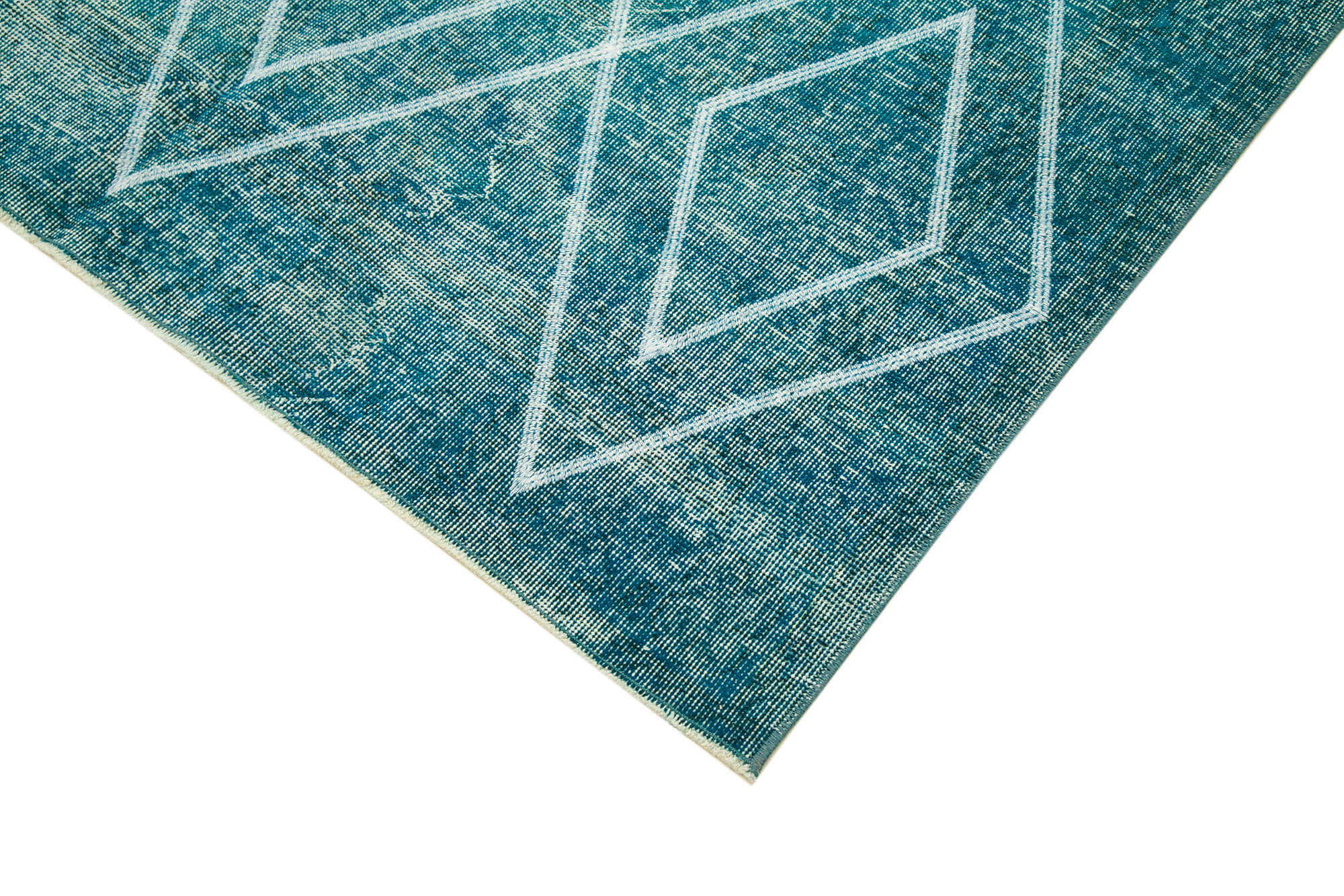 Handmade Geometric Rug – Turquoise Area Rug | Cotton Wool Carpet, Bohemian Style