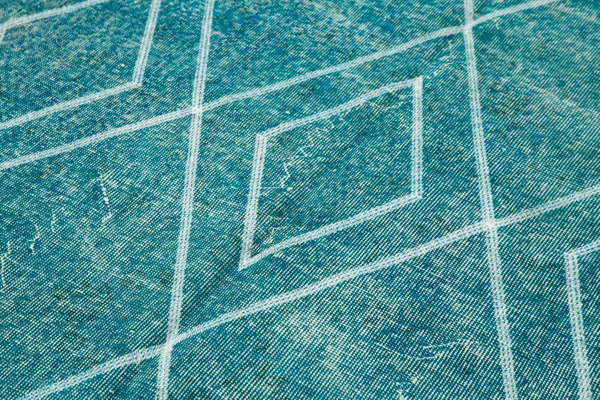 Handmade Geometric Rug – Turquoise Area Rug | Cotton Wool Carpet, Bohemian Style