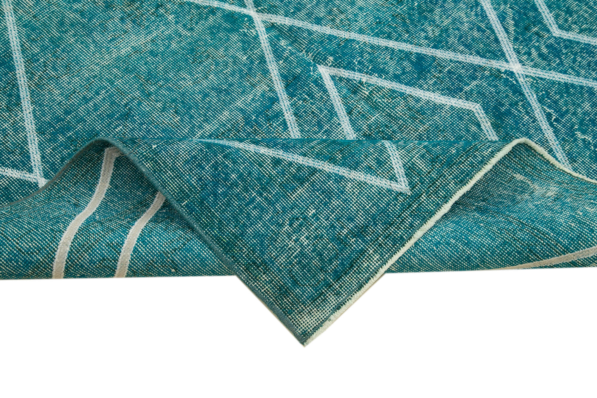 Handmade Geometric Rug – Turquoise Area Rug | Cotton Wool Carpet, Bohemian Style