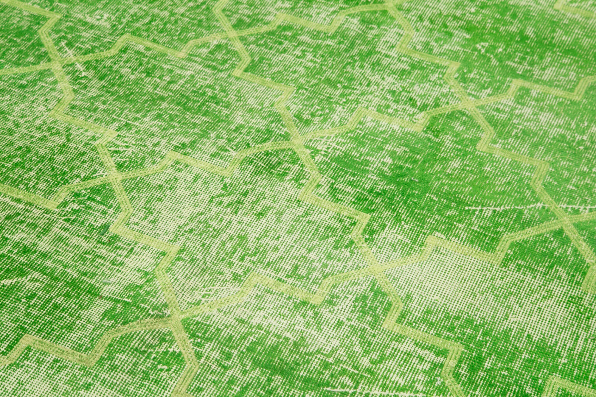 Handmade Geometric Rug - Green Area Rug Cotton Wool Carpet 4'9''x9'2'' Durable Soft Wool