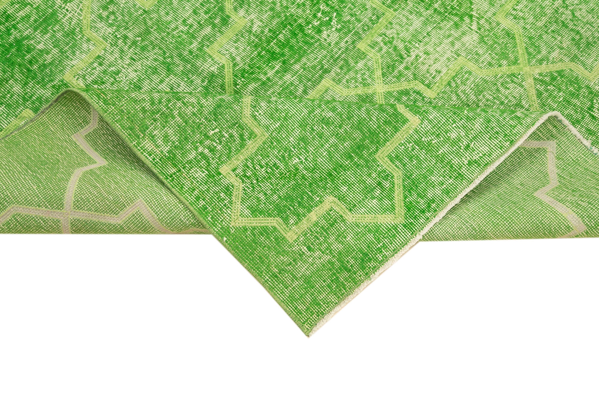 Handmade Geometric Rug - Green Area Rug Cotton Wool Carpet 4'9''x9'2'' Durable Soft Wool