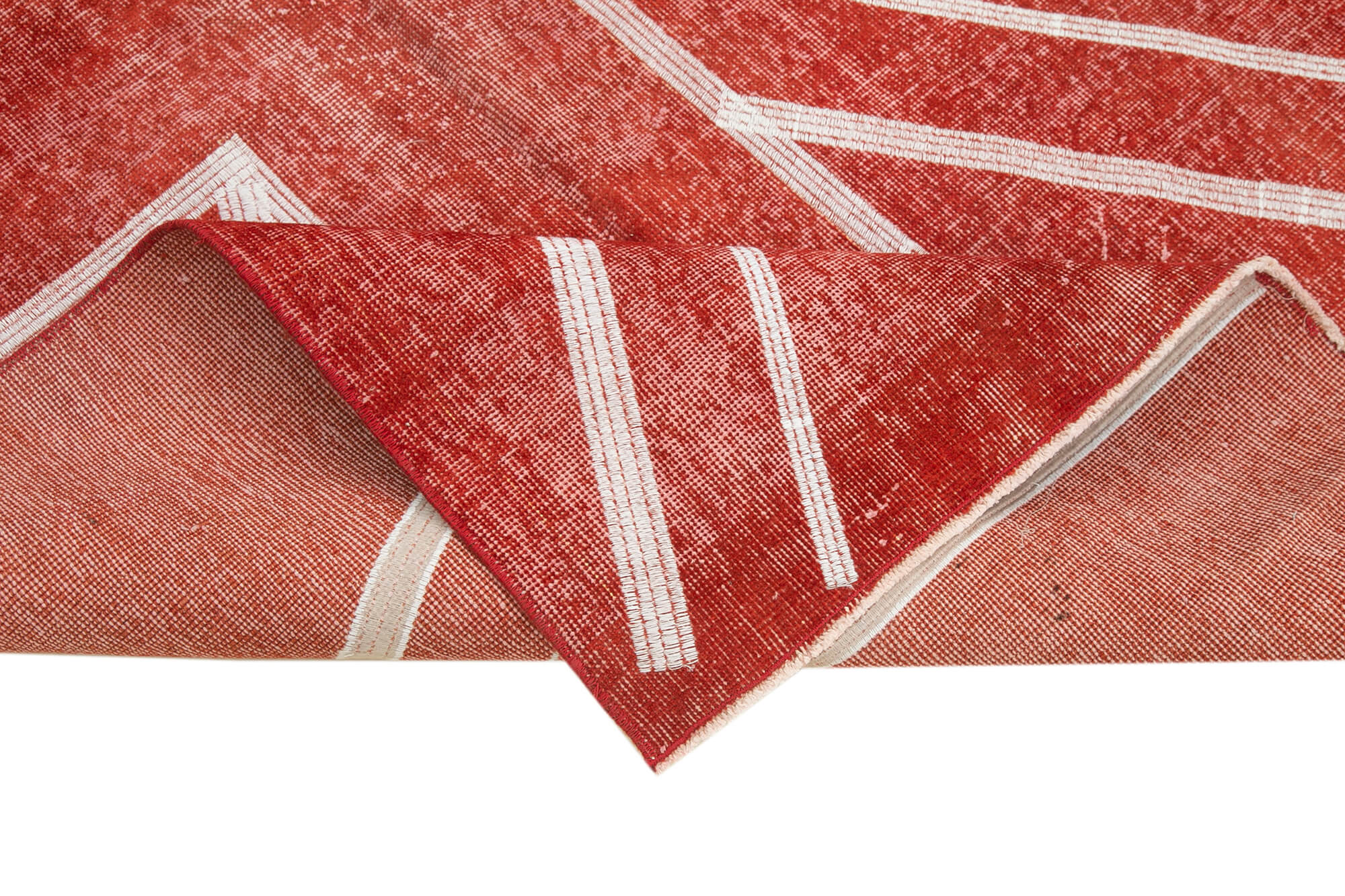Handmade Geometric Rug - Red Area Rug | Cotton Wool Carpet, Durable Wool Area Rug 4'8''x7'10''