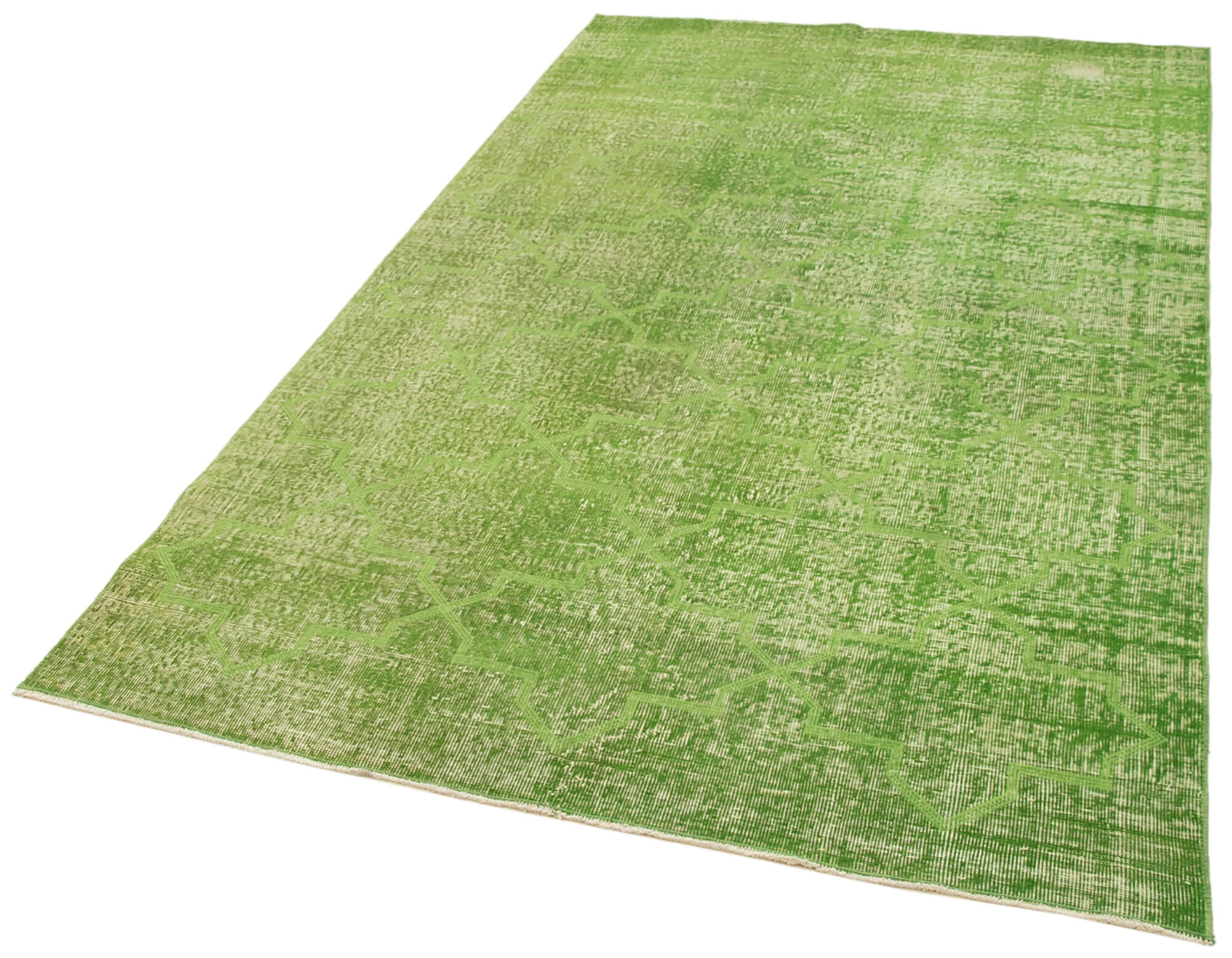 Handmade Area Rug – Green Geometric Cotton Wool Vintage Turkish Carpet 5'0''x8'6''