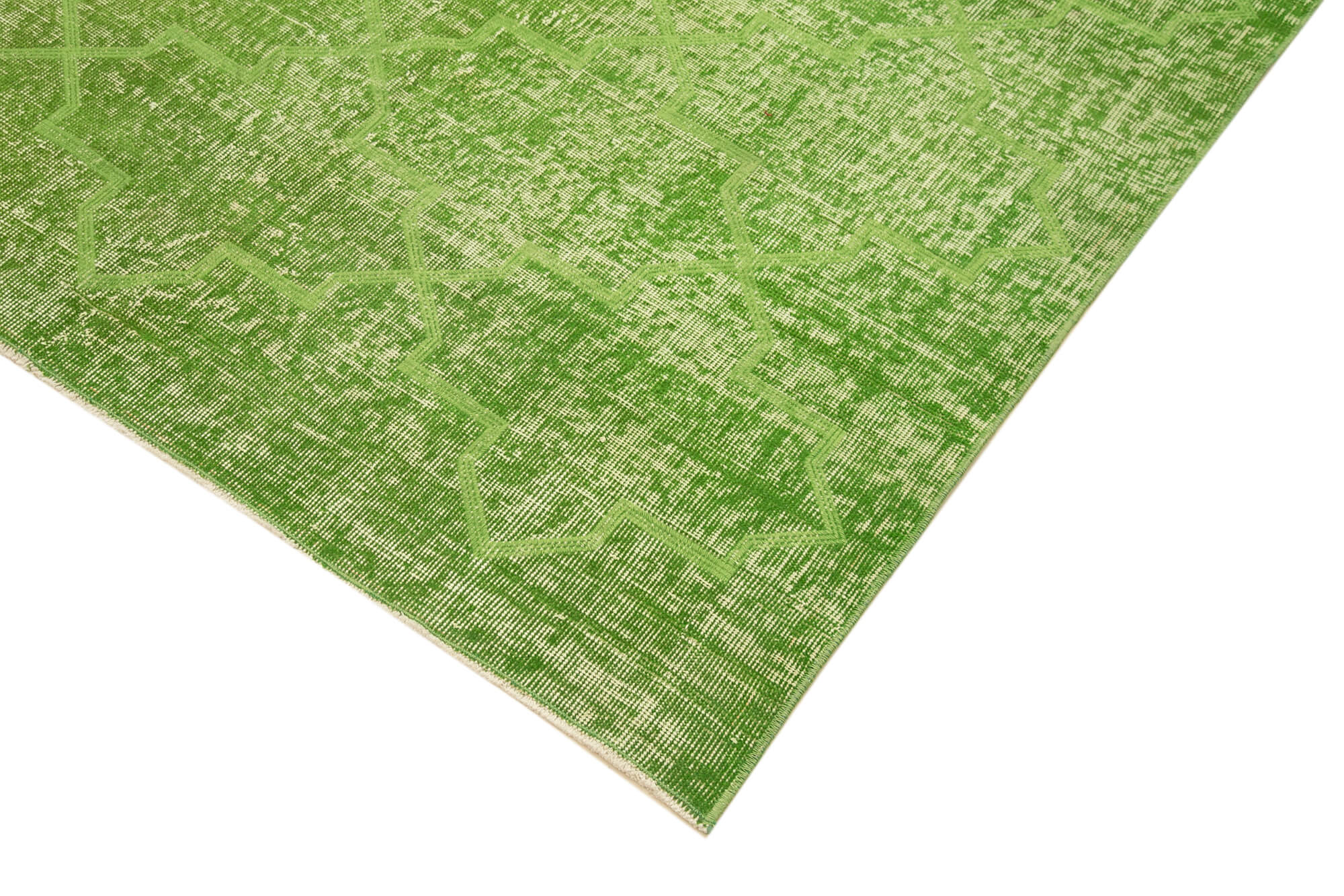 Handmade Area Rug – Green Geometric Cotton Wool Vintage Turkish Carpet 5'0''x8'6''