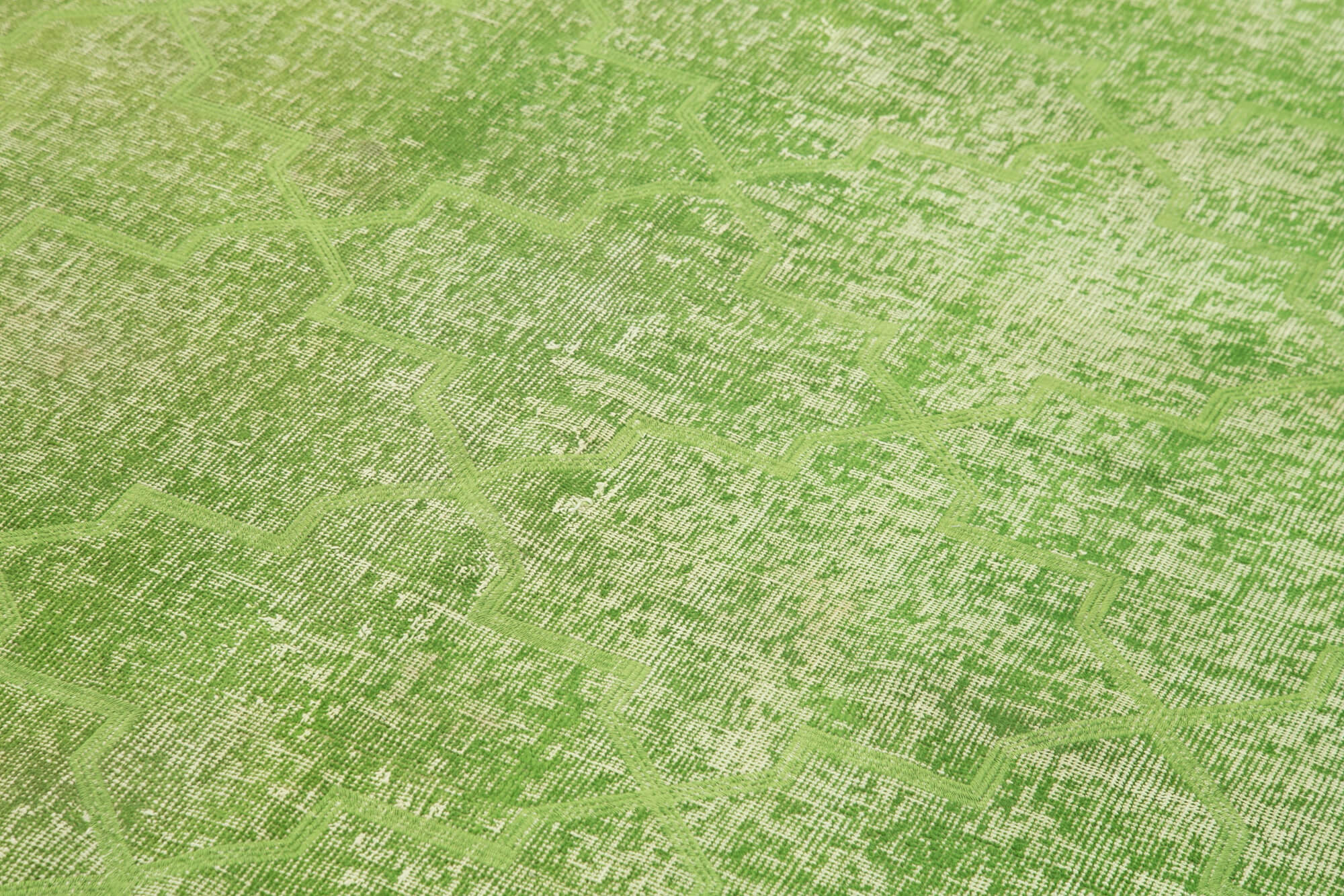 Handmade Area Rug – Green Geometric Cotton Wool Vintage Turkish Carpet 5'0''x8'6''