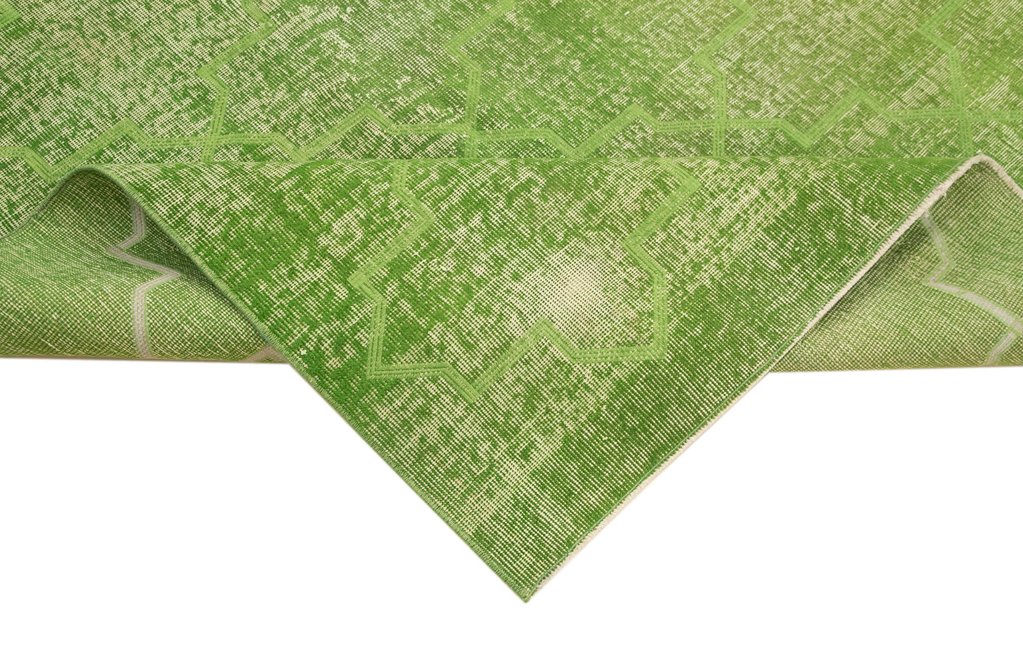 Handmade Area Rug – Green Geometric Cotton Wool Vintage Turkish Carpet 5'0''x8'6''