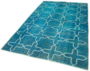 Handmade Geometric Rug - Turquoise Area Rug 5x9 Cotton Wool Carpet, Artisan Woven