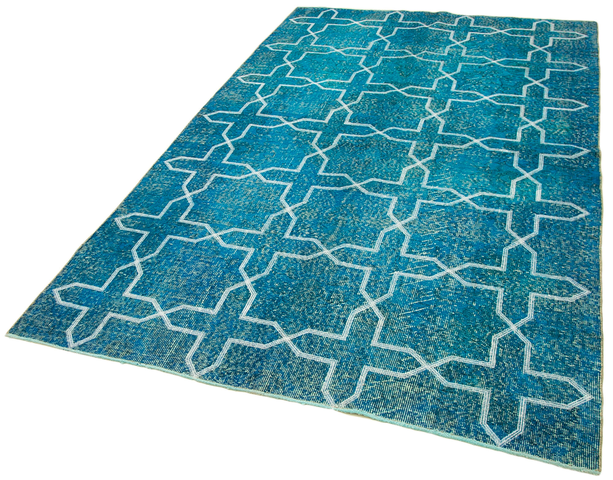 Handmade Geometric Rug - Turquoise Area Rug 5x9 Cotton Wool Carpet, Artisan Woven