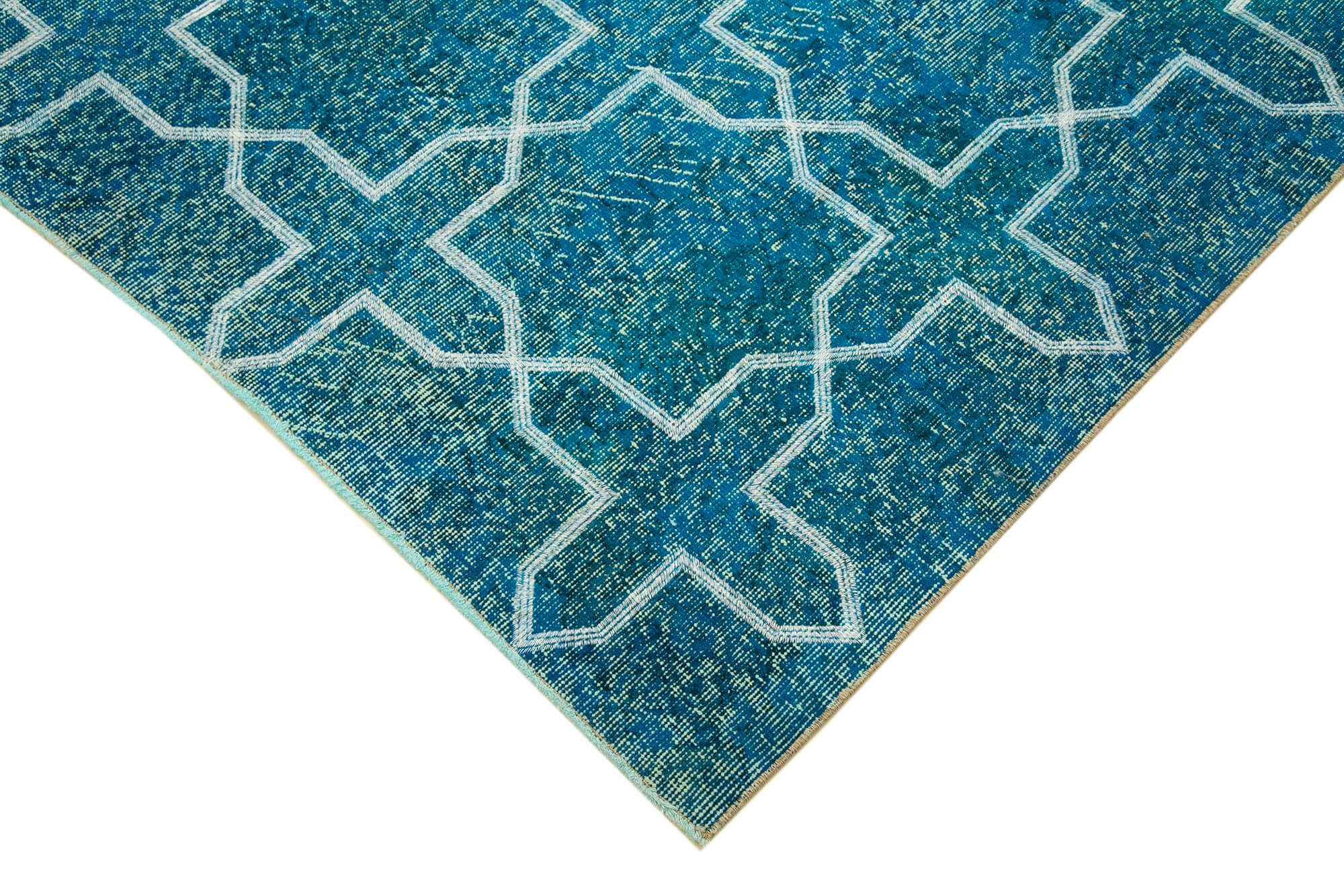 Handmade Geometric Rug - Turquoise Area Rug 5x9 Cotton Wool Carpet, Artisan Woven
