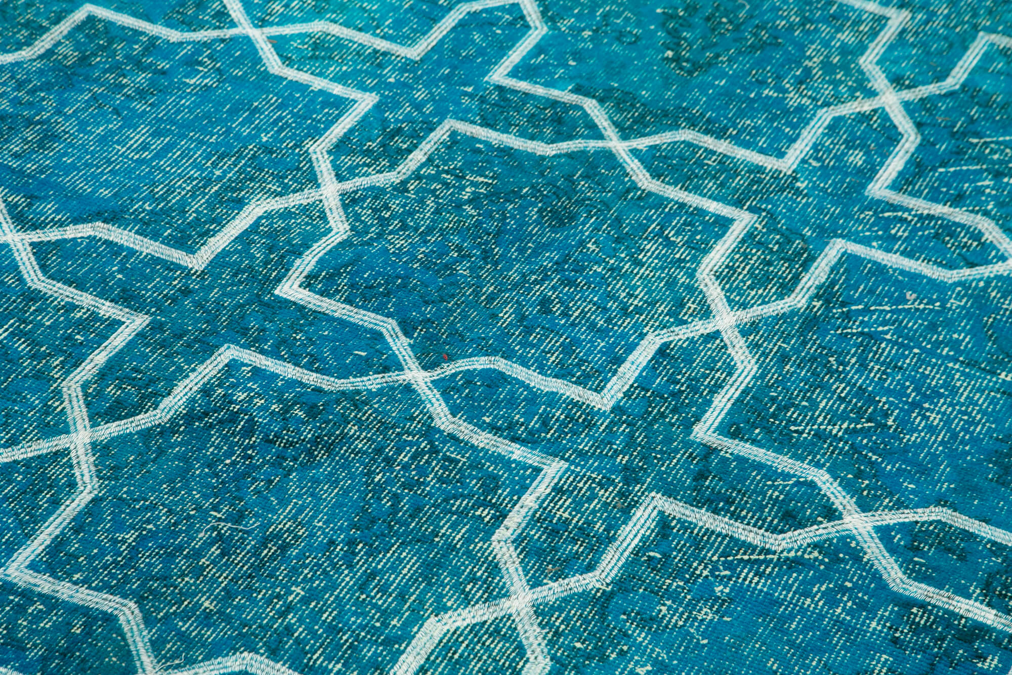 Handmade Geometric Rug - Turquoise Area Rug 5x9 Cotton Wool Carpet, Artisan Woven