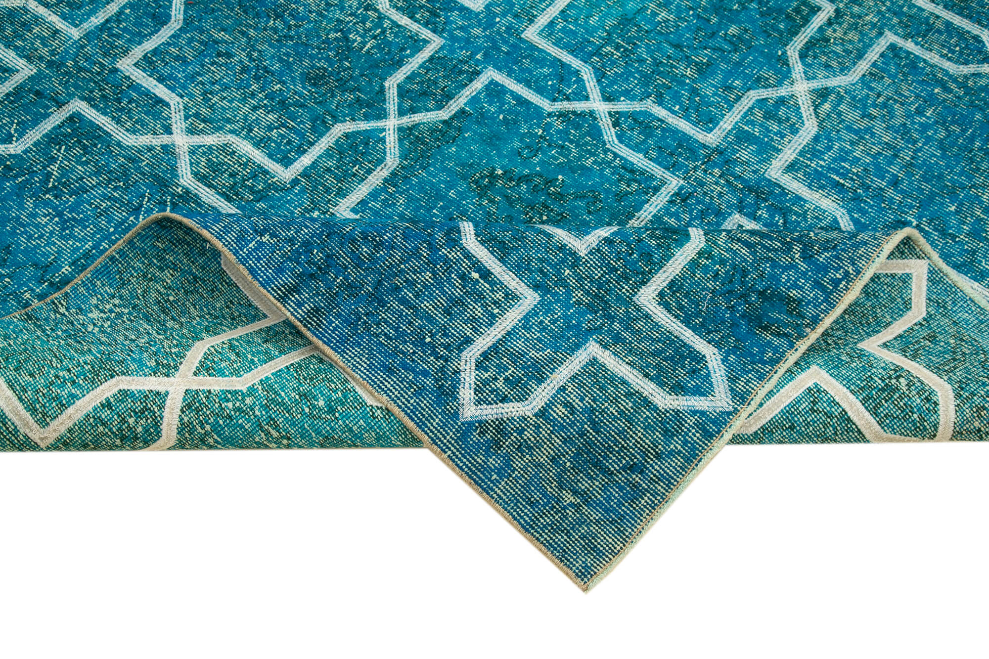 Handmade Geometric Rug - Turquoise Area Rug 5x9 Cotton Wool Carpet, Artisan Woven