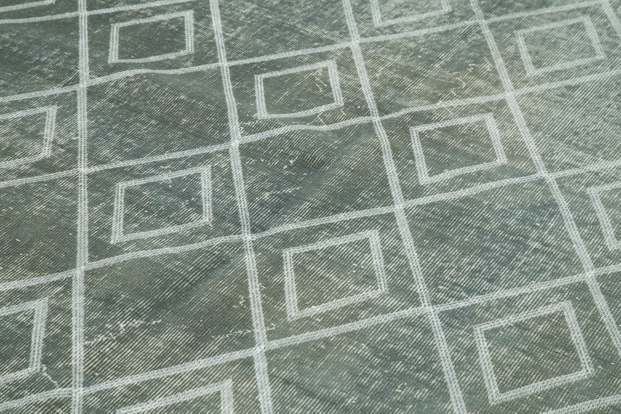 Handmade Geometric Rug - Traditional Area Carpet Grey Cotton Wool Carpet Vintage Handwoven Rug