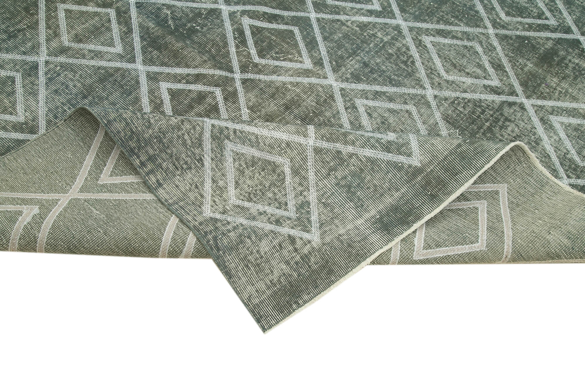 Handmade Geometric Rug - Traditional Area Carpet Grey Cotton Wool Carpet Vintage Handwoven Rug