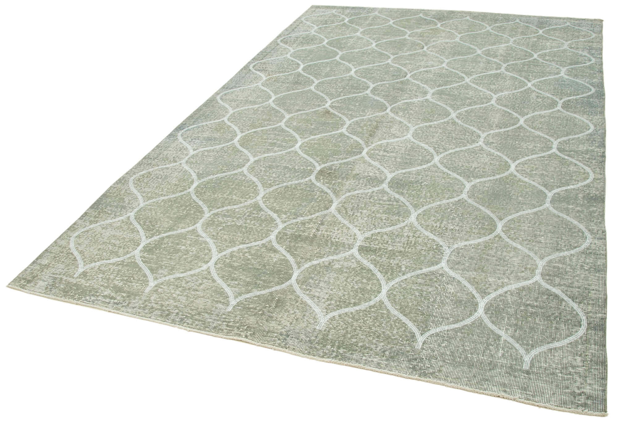 Handmade Area Rug - Grey Geometric Carpet Cotton Wool 6'2''x9'10'' Turkish Hand Knotted