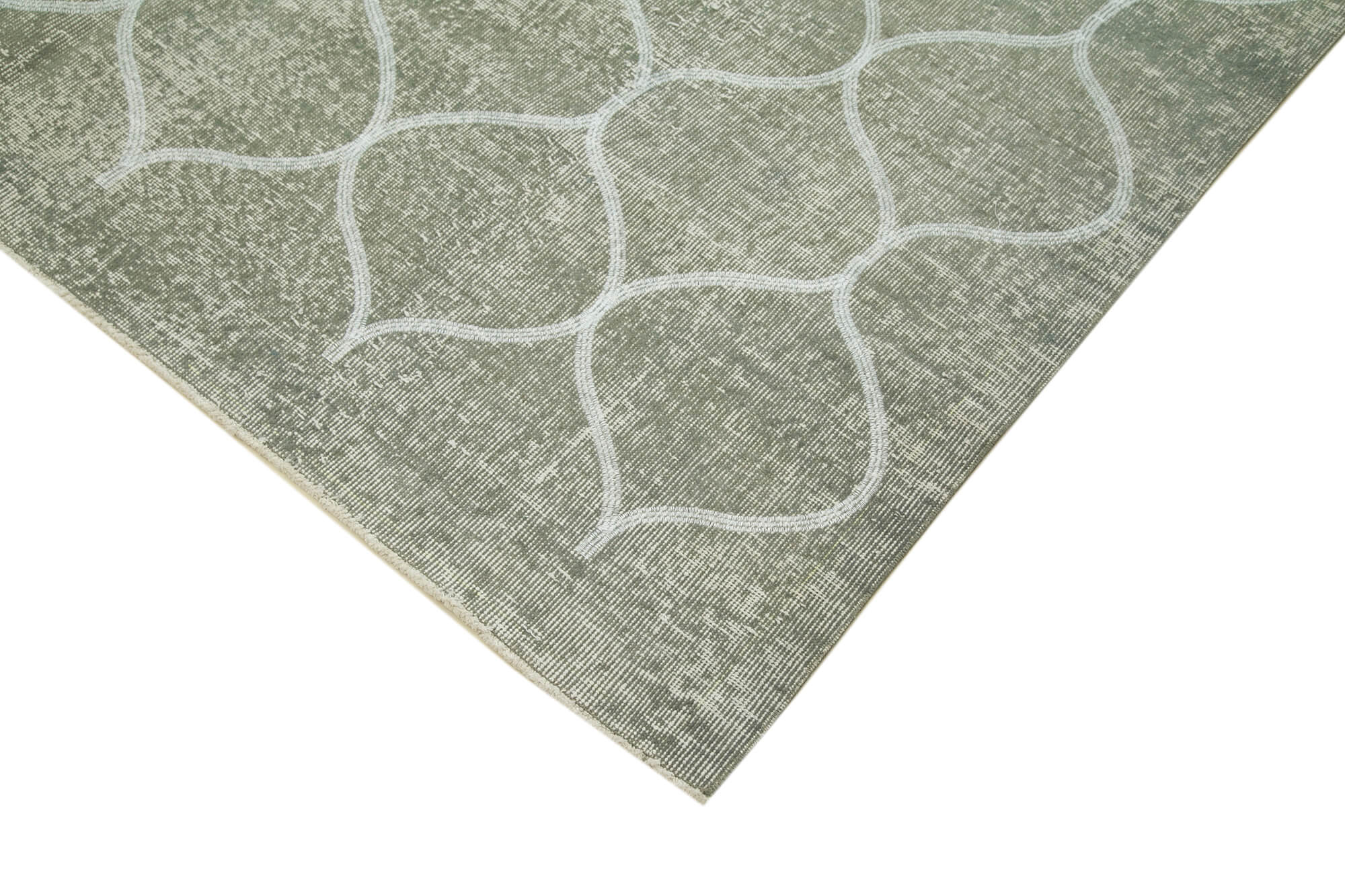 Handmade Area Rug - Grey Geometric Carpet Cotton Wool 6'2''x9'10'' Turkish Hand Knotted