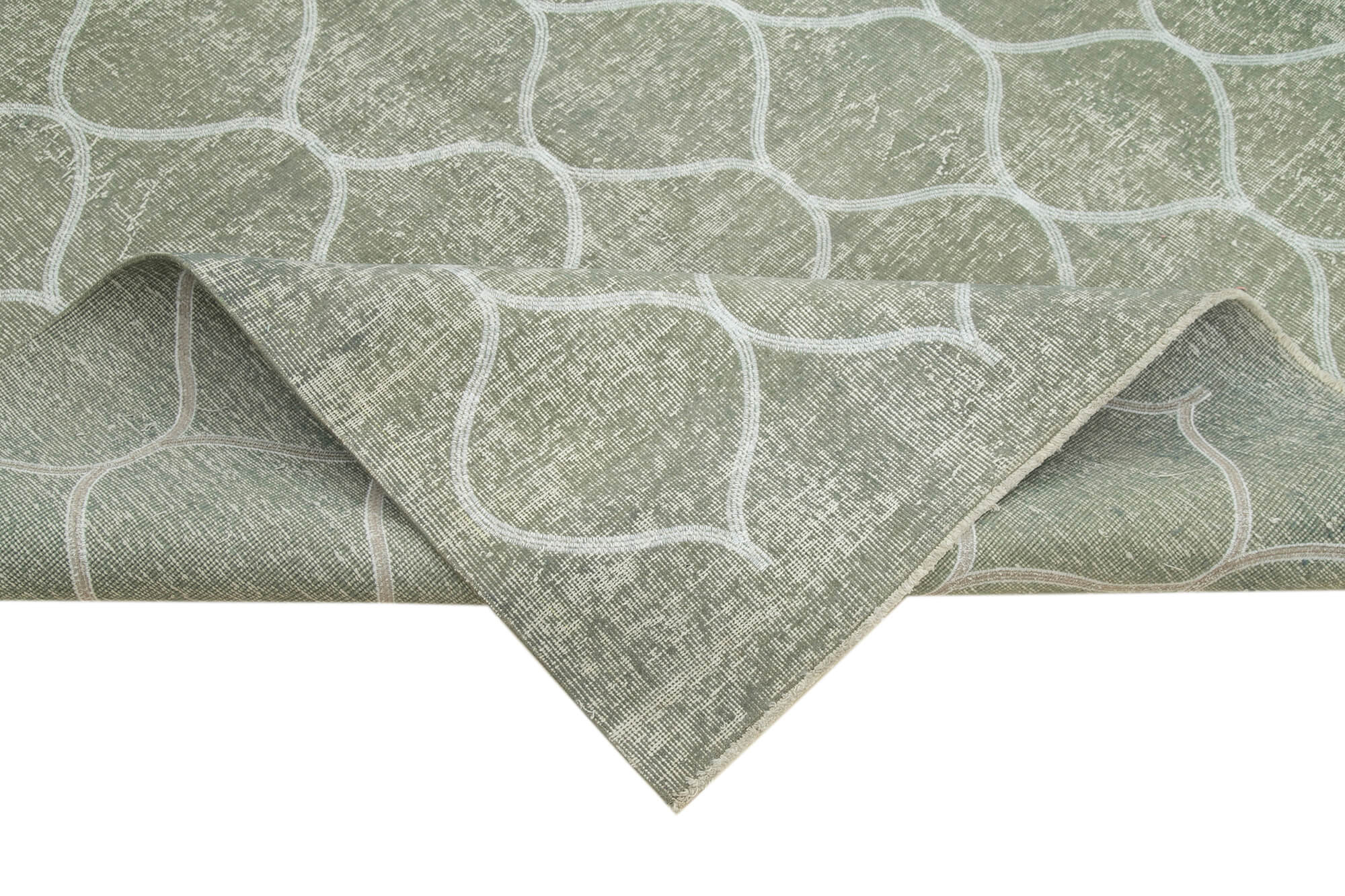 Handmade Area Rug - Grey Geometric Carpet Cotton Wool 6'2''x9'10'' Turkish Hand Knotted