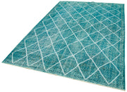 Handmade Geometric Rug – Turquoise Area Rug With Cotton Wool Carpet 6'x9'6''