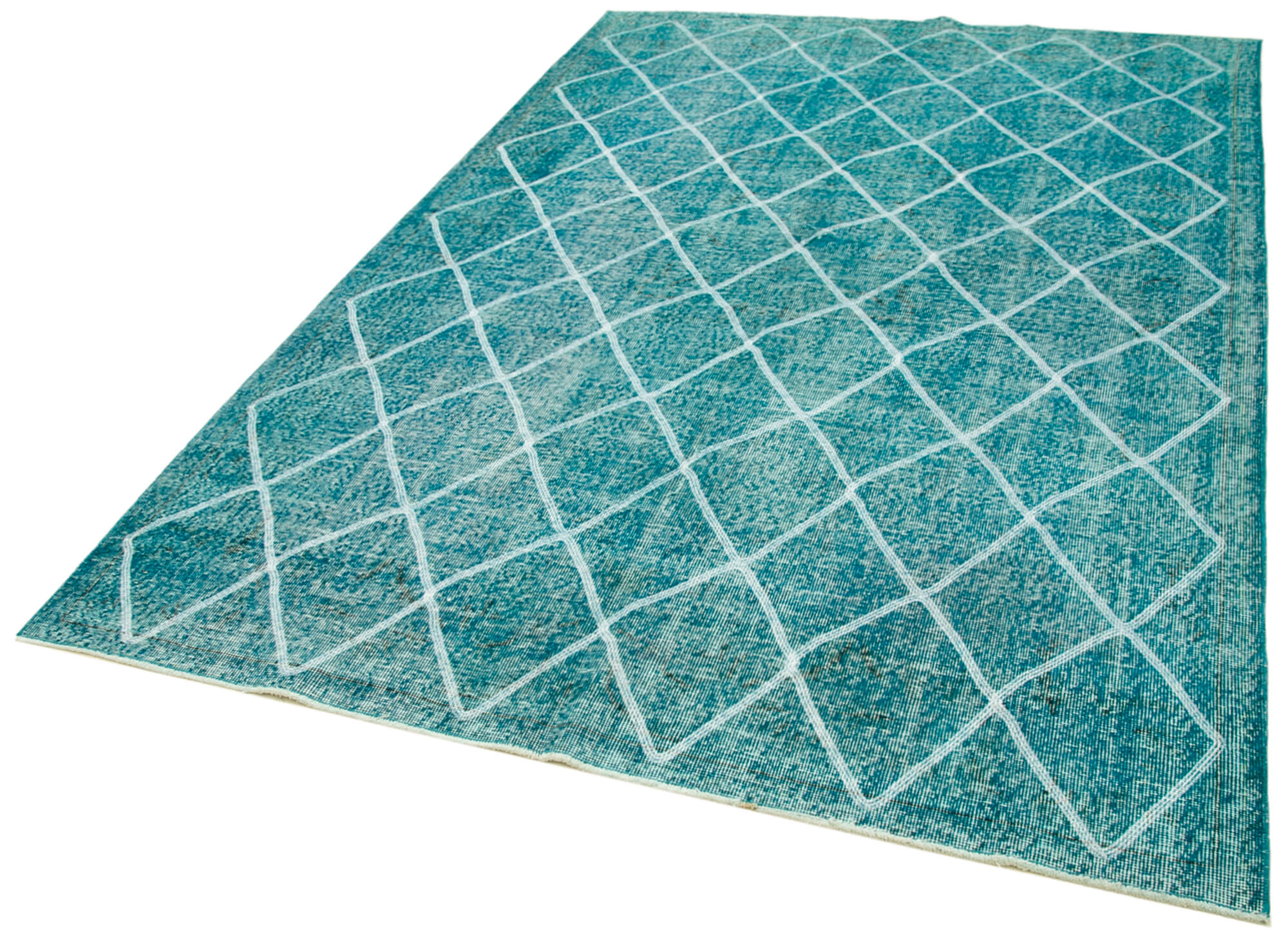 Handmade Geometric Rug – Turquoise Area Rug With Cotton Wool Carpet 6'x9'6''