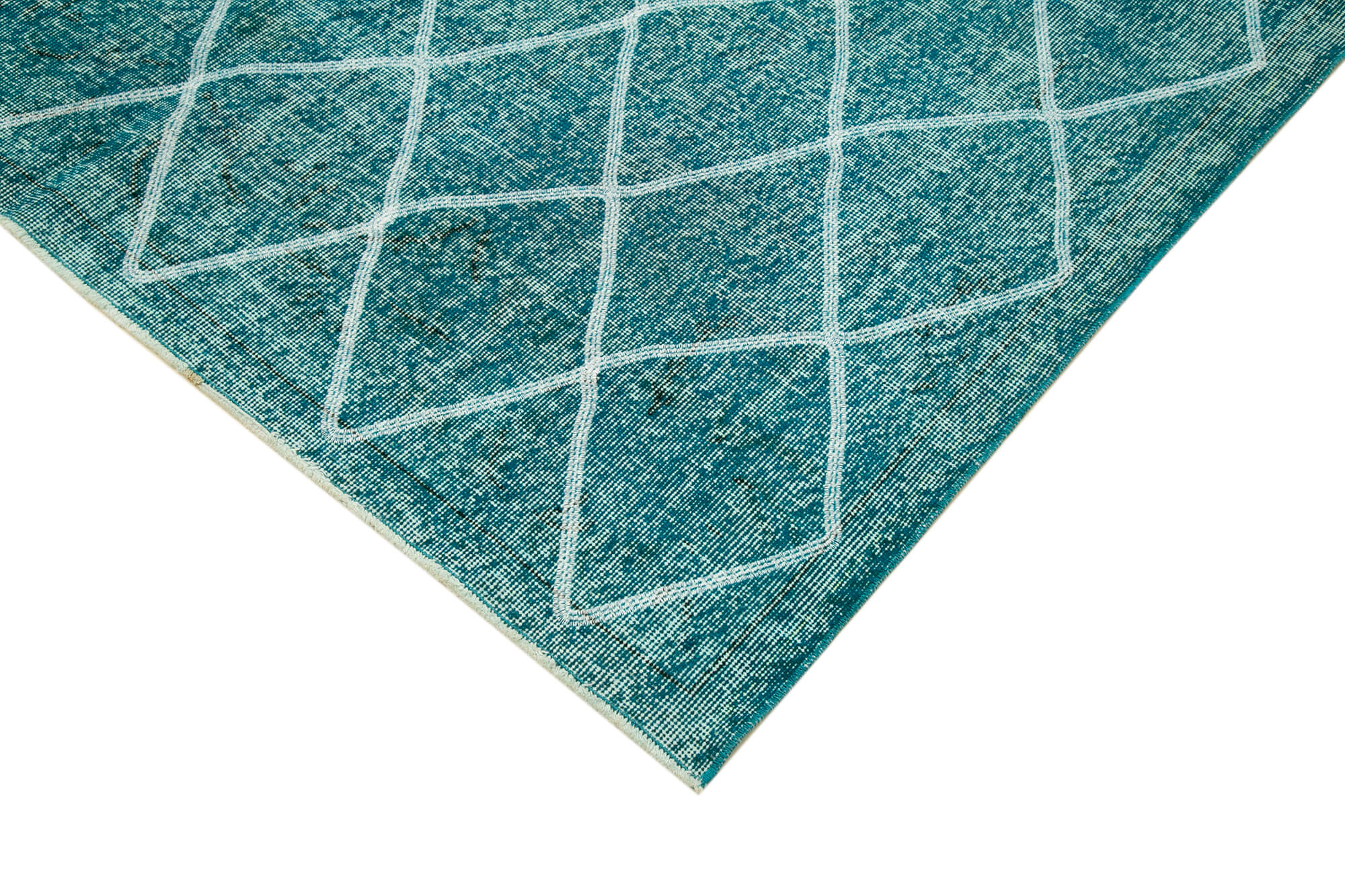 Handmade Geometric Rug – Turquoise Area Rug With Cotton Wool Carpet 6'x9'6''