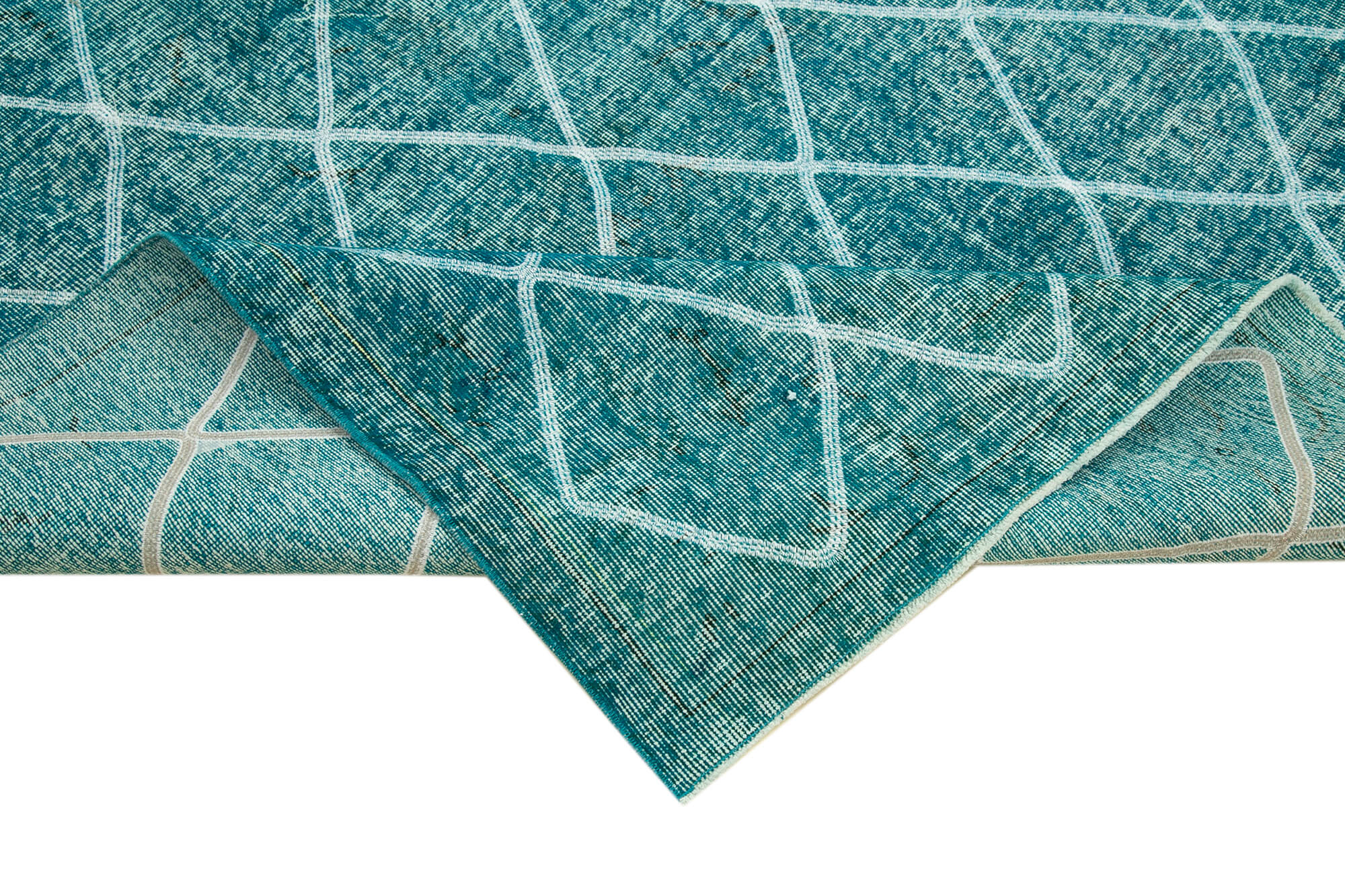 Handmade Geometric Rug – Turquoise Area Rug With Cotton Wool Carpet 6'x9'6''