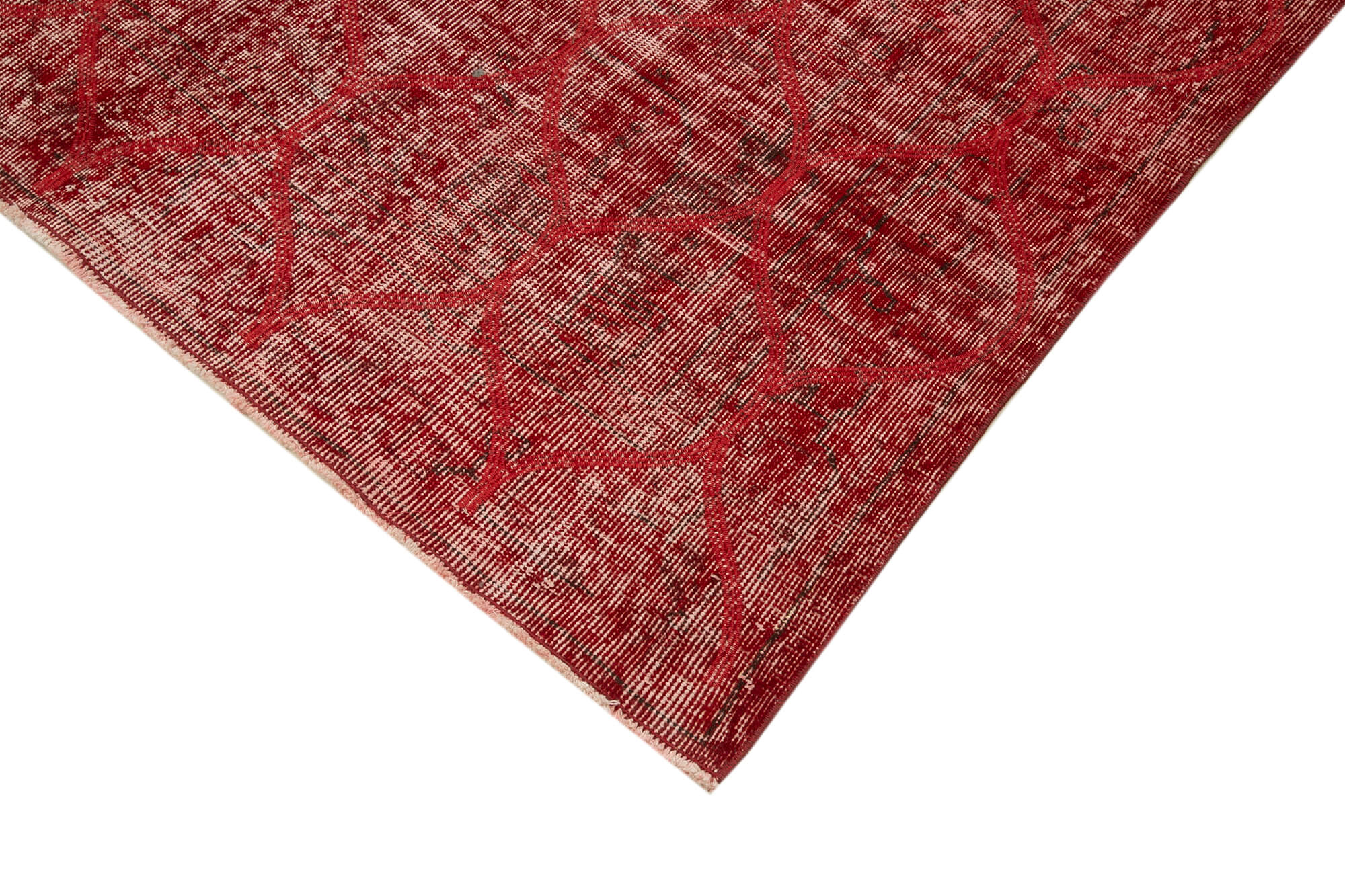Handmade Geometric Rug - Red Geometric Carpet Wool Cotton Area Rug 5'1''x8'10''