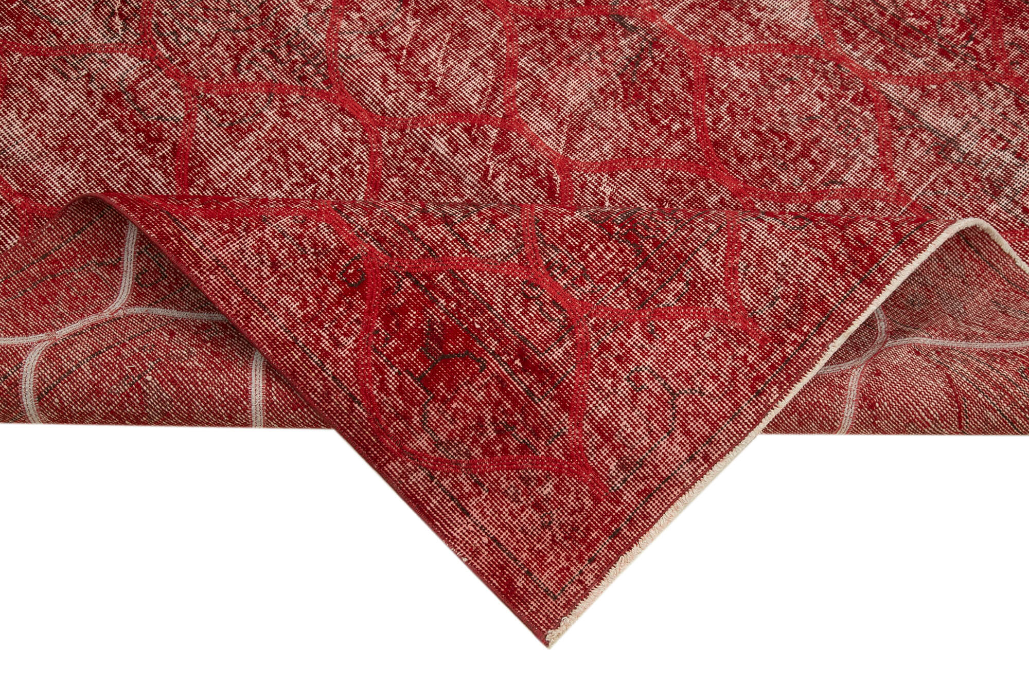 Handmade Geometric Rug - Red Geometric Carpet Wool Cotton Area Rug 5'1''x8'10''