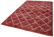 Handmade Area Rug - Red Geometric Cotton Wool Carpet 6'8'' x 10'0'' Durable Floor Covering